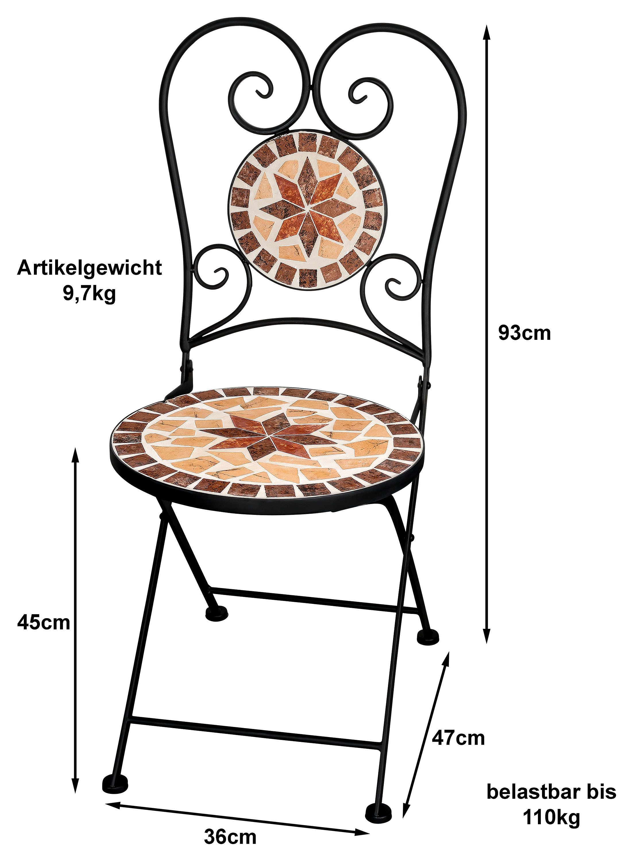 Kamelio Balkonset Mosaik Gartenset 2 Stühle 1 Tisch Mosaiktisch mit Stühlen Garten – Bild 4 von 5