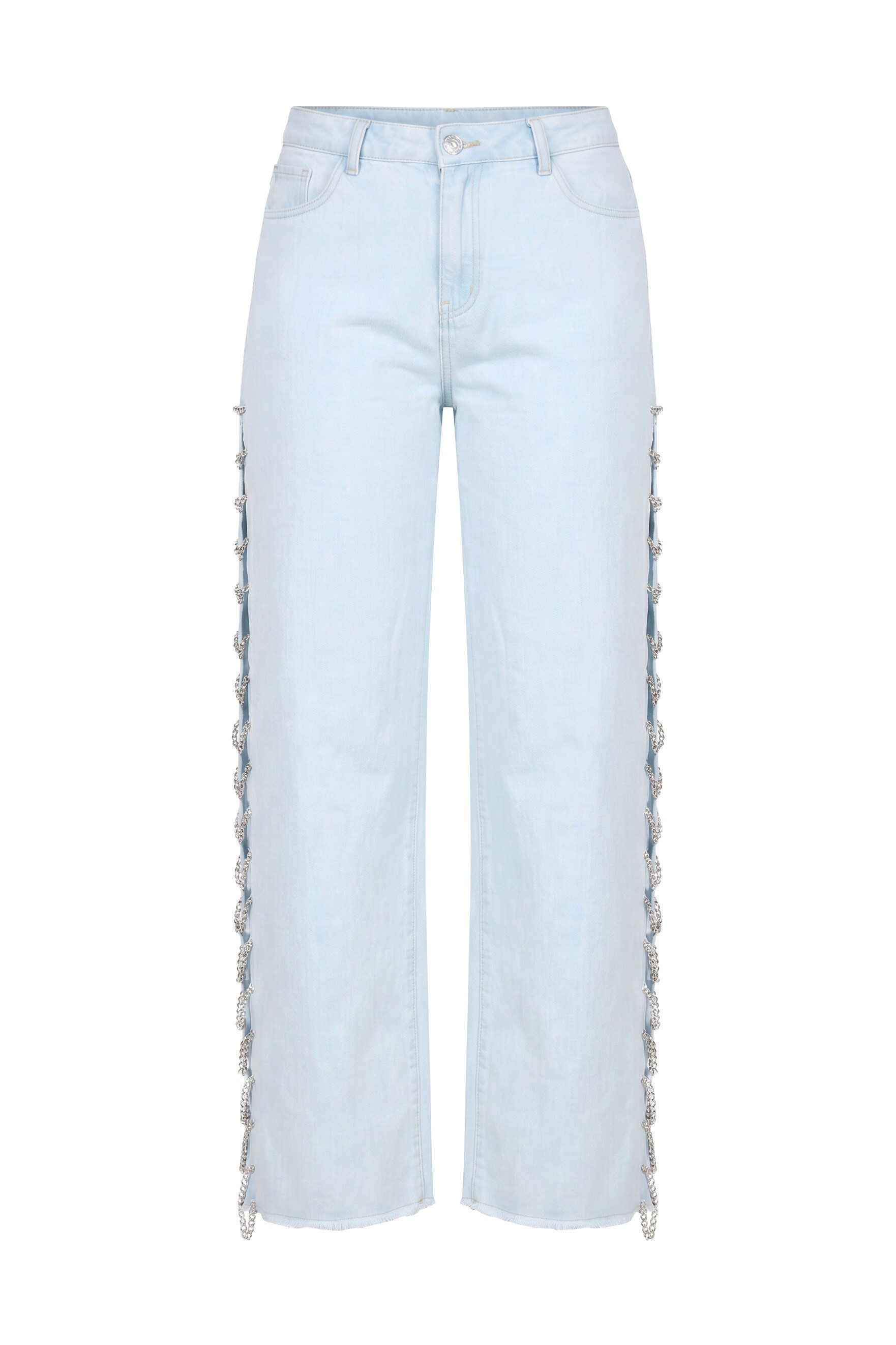 Ulla Popken Funktionshose Jeans Mary weites Bein Zierketten Komfortbund