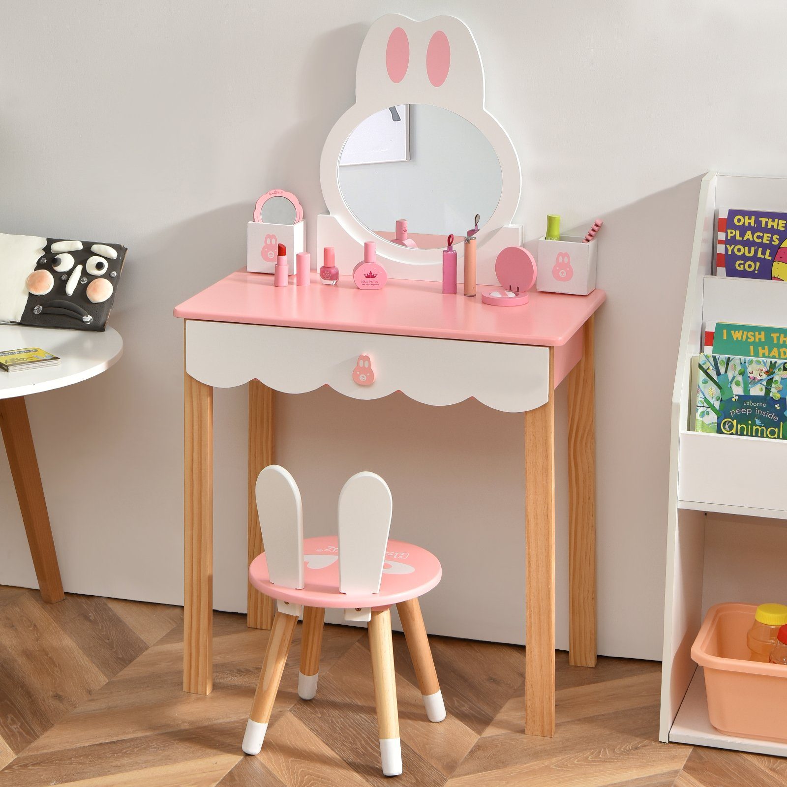 COSTWAY Schminktisch, Kinder, mit Hocker, Spiegel, günstig online kaufen