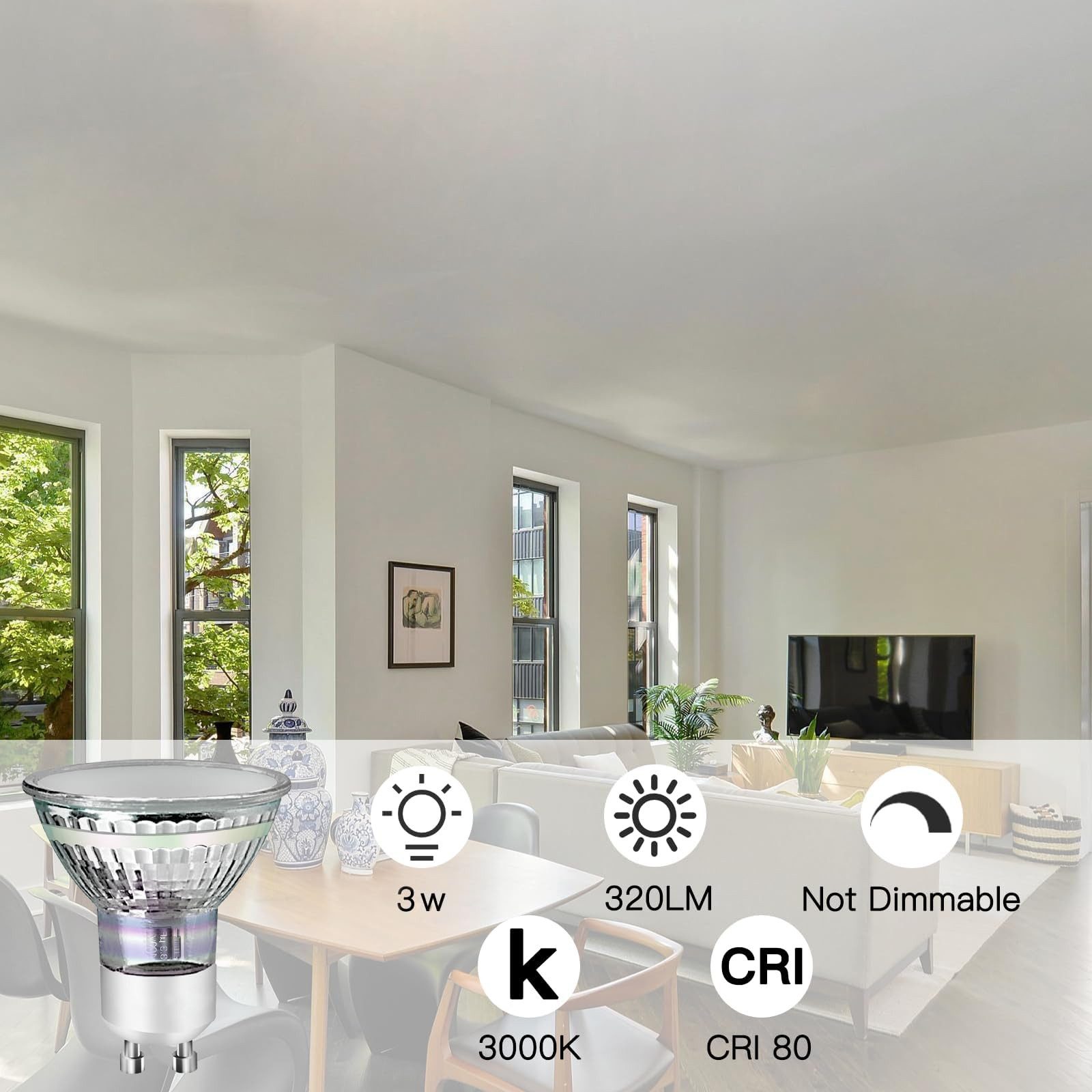 ZMH LED-Leuchtmittel GU10 LED 3W Leuchtmittel Abstrahlwinkel 110° Wohnzimmer Nicht Dimmbar, GU10, 10 St., 3000K, Reflektor Birne Glühlampen Strahler Spot – Bild 4 von 5