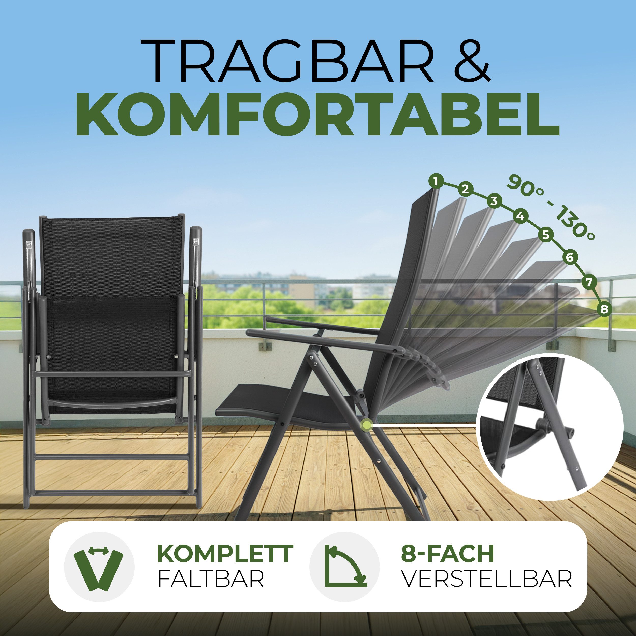 Albatros International Gartenstuhl Gartenstuhl ARUBA faltbar 2er Set bequem Stühle Stapelbar (bequeme Klappstühle auch als Terrassenstühle oder Balkonstühle), Gartenstühle Klappbar mit robustem Metallgestell, hohe Belastbarkeit