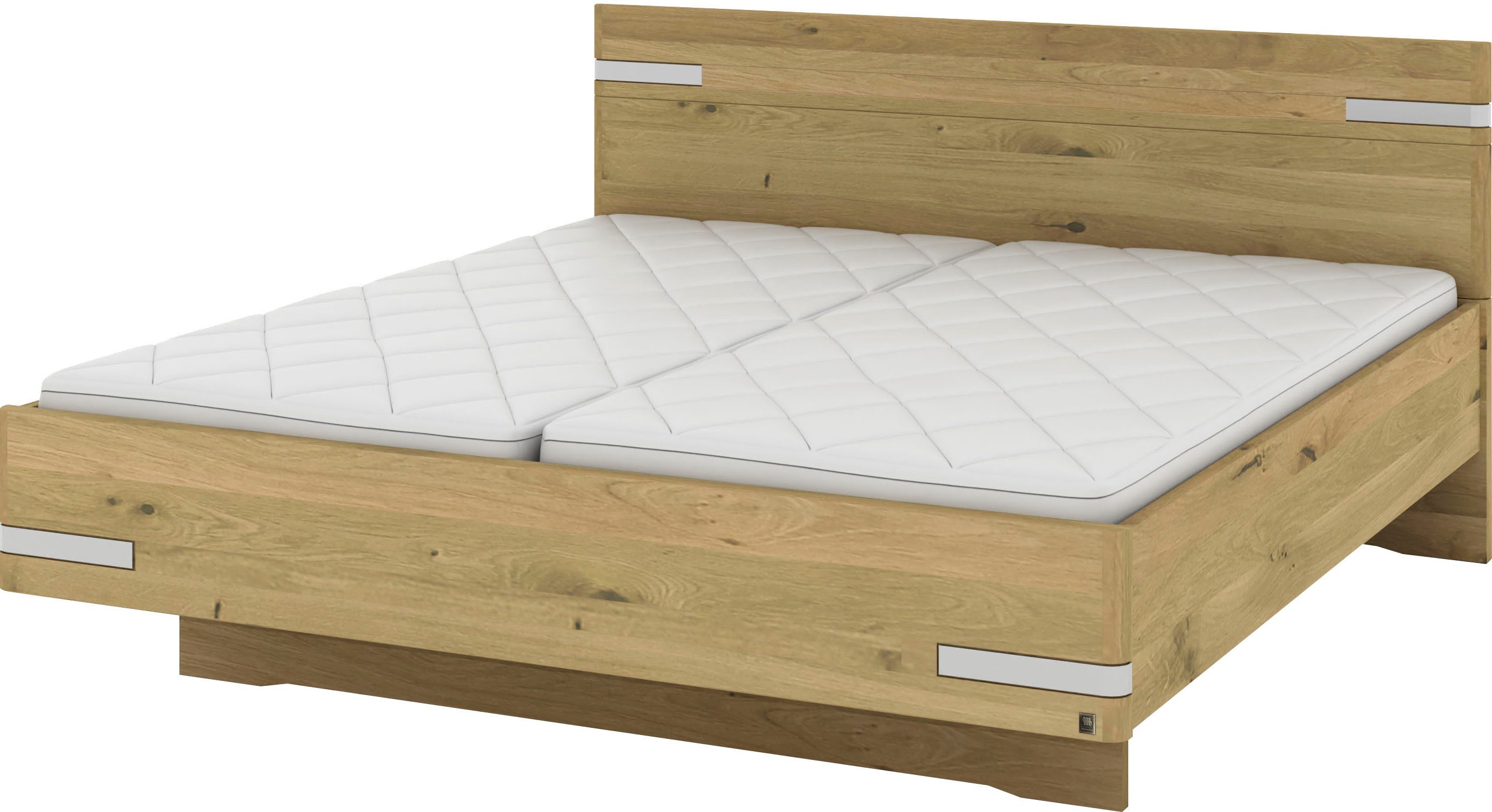 Musterring Holzbett Savona, Bettgestell, Bettrahmen, teilmassiv Bianco-Eiche (Belastbarkeit 220 Kg, 4-fache Liegehöhenverstellung, MADE IN GERMANY), Kopfteil in Bianco-Eiche massiv, Details in Chrom, verschiedene Größen