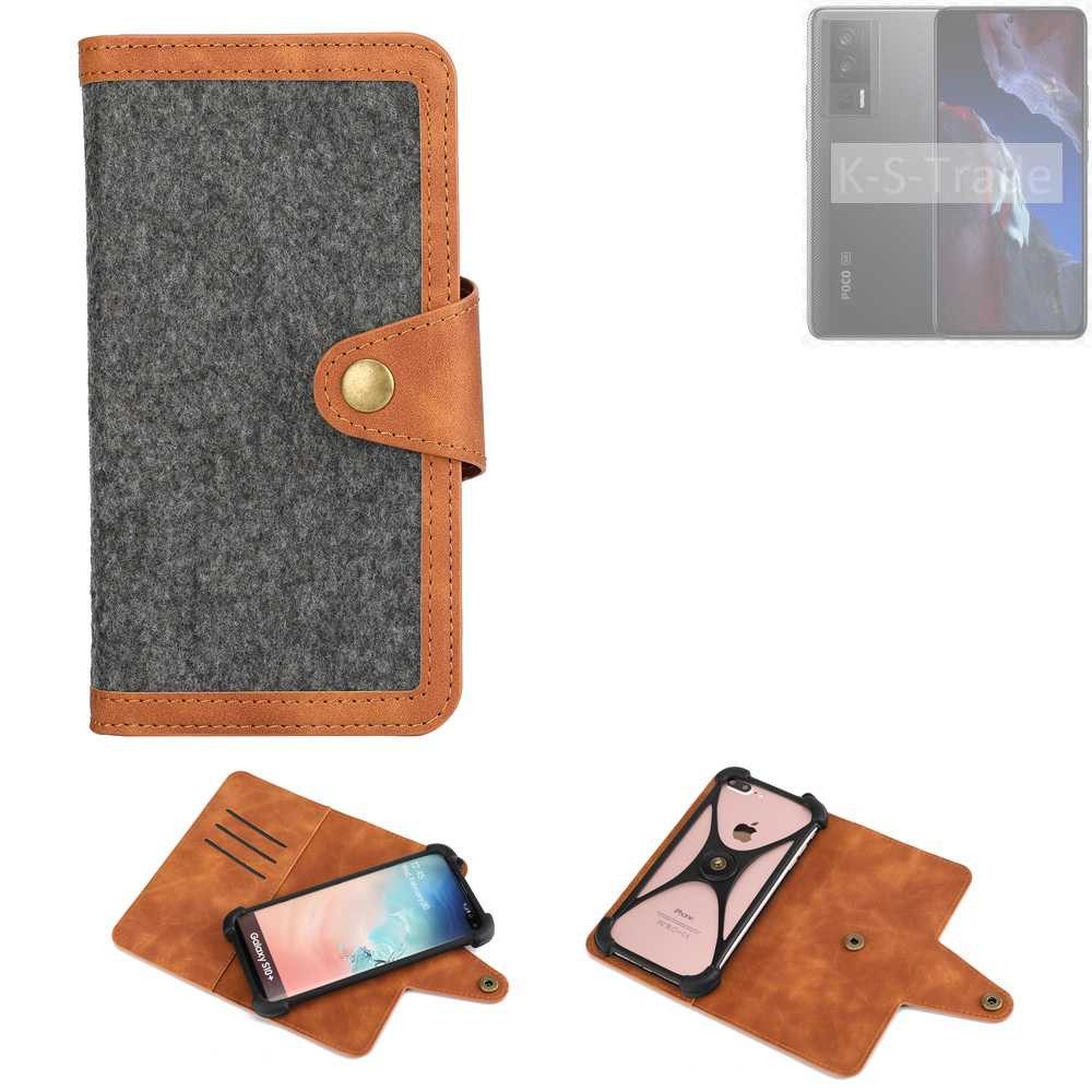 K-S-Trade Handyhülle für POCO F5 Pro, Schutzhülle Handyhülle Filz Hülle Kunst-Leder dunkelgrau braun