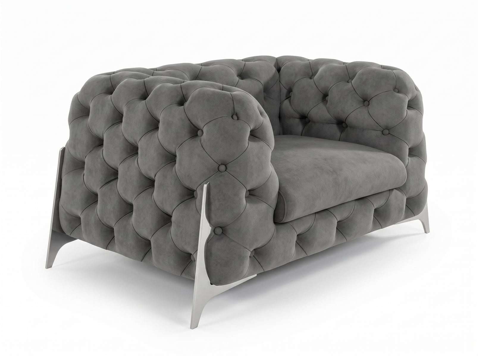 JVmoebel Chesterfield-Sessel Grauer Chesterfield Sessel mit Metallbeinen aus Textil (1-St), Made in Europa