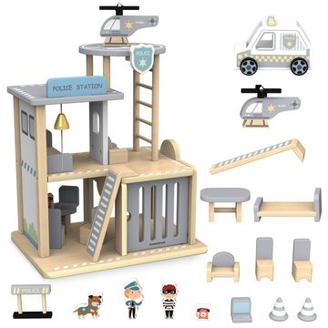 Mamabrum Spielzeug-Polizei Einsatzset Polizeistation aus Holz mit Zubehör