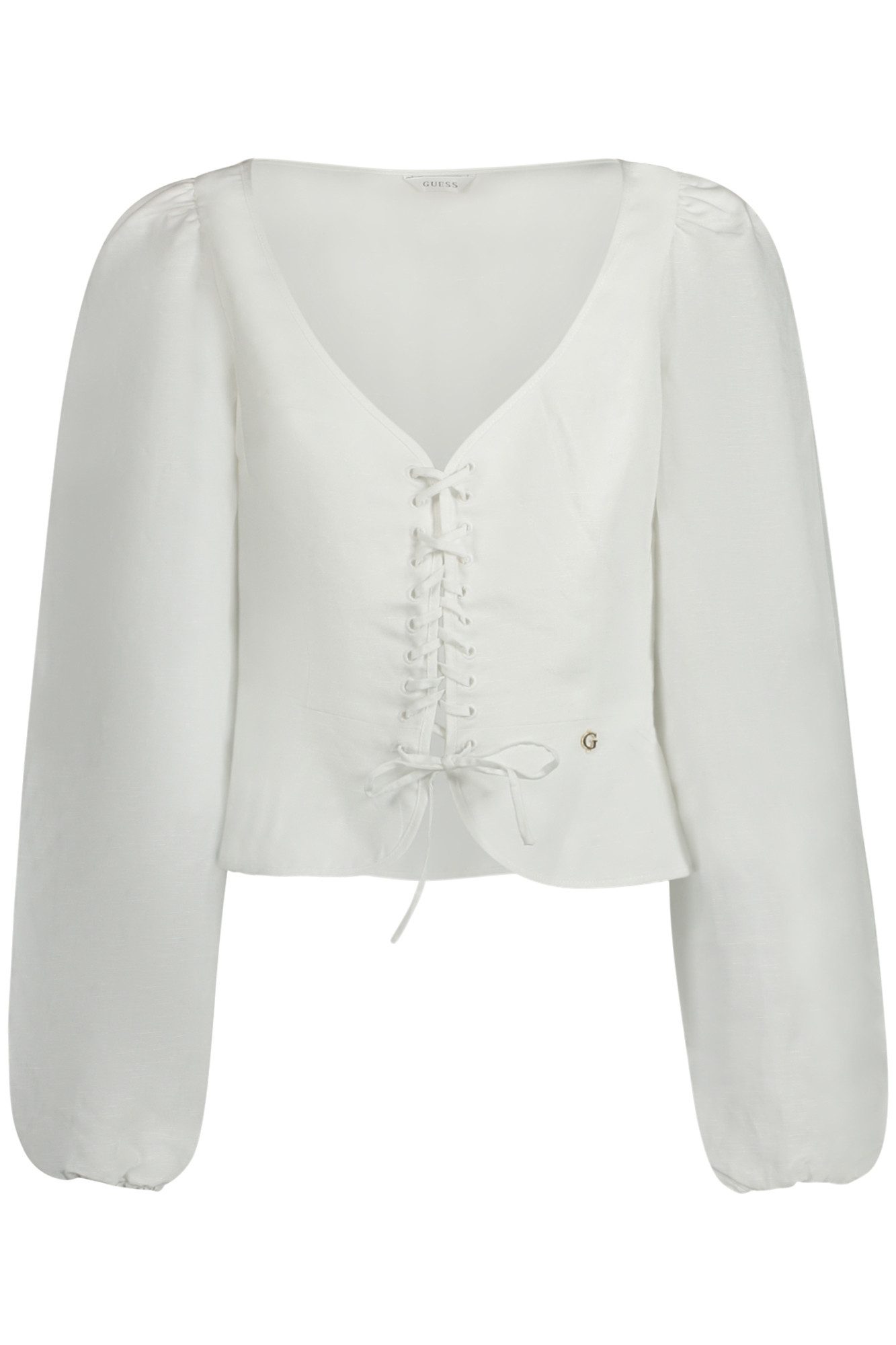 GUESS JEANS Blusenshirt Damenhemd mit V-Ausschnitt und Gummizug an den