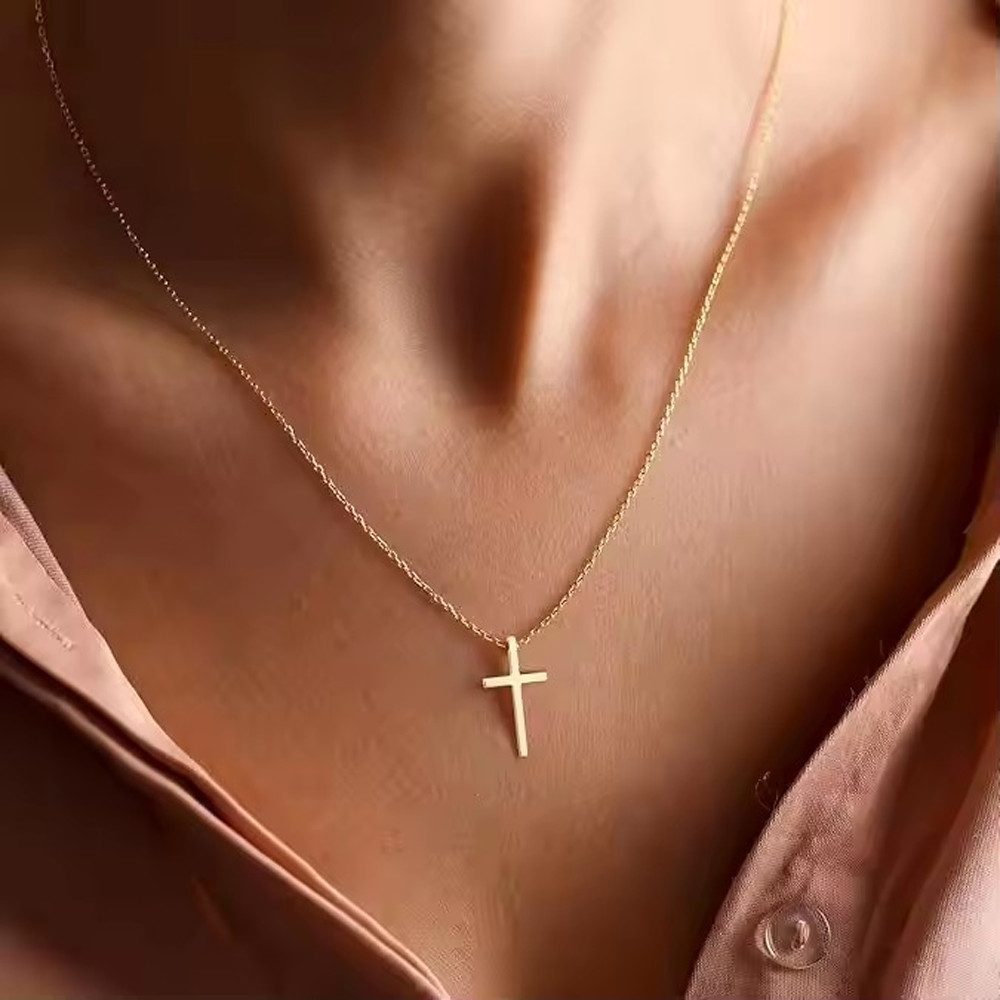 Runde Perlé Kette mit Anhänger minimalistische Kette mit kleinem Kreuz Anhä günstig online kaufen