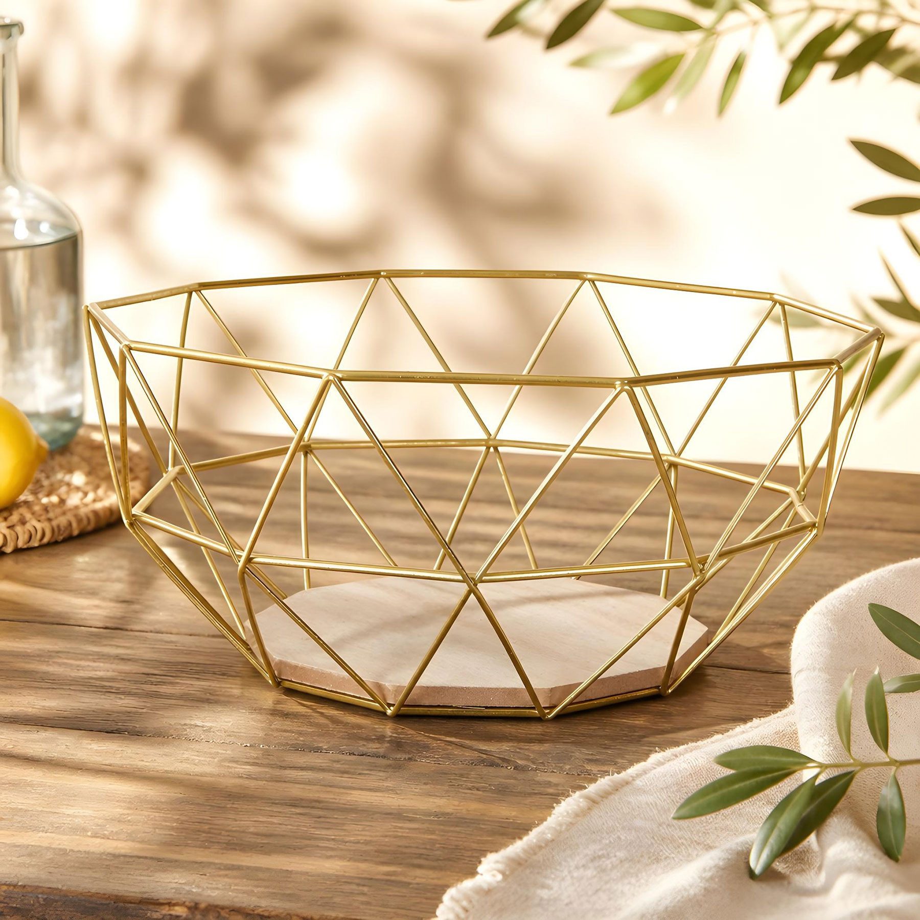Levandeo® Dekoschale, Korb Metall Gold 26x12cm Modern Holz Schüssel Schale Deko Industrial