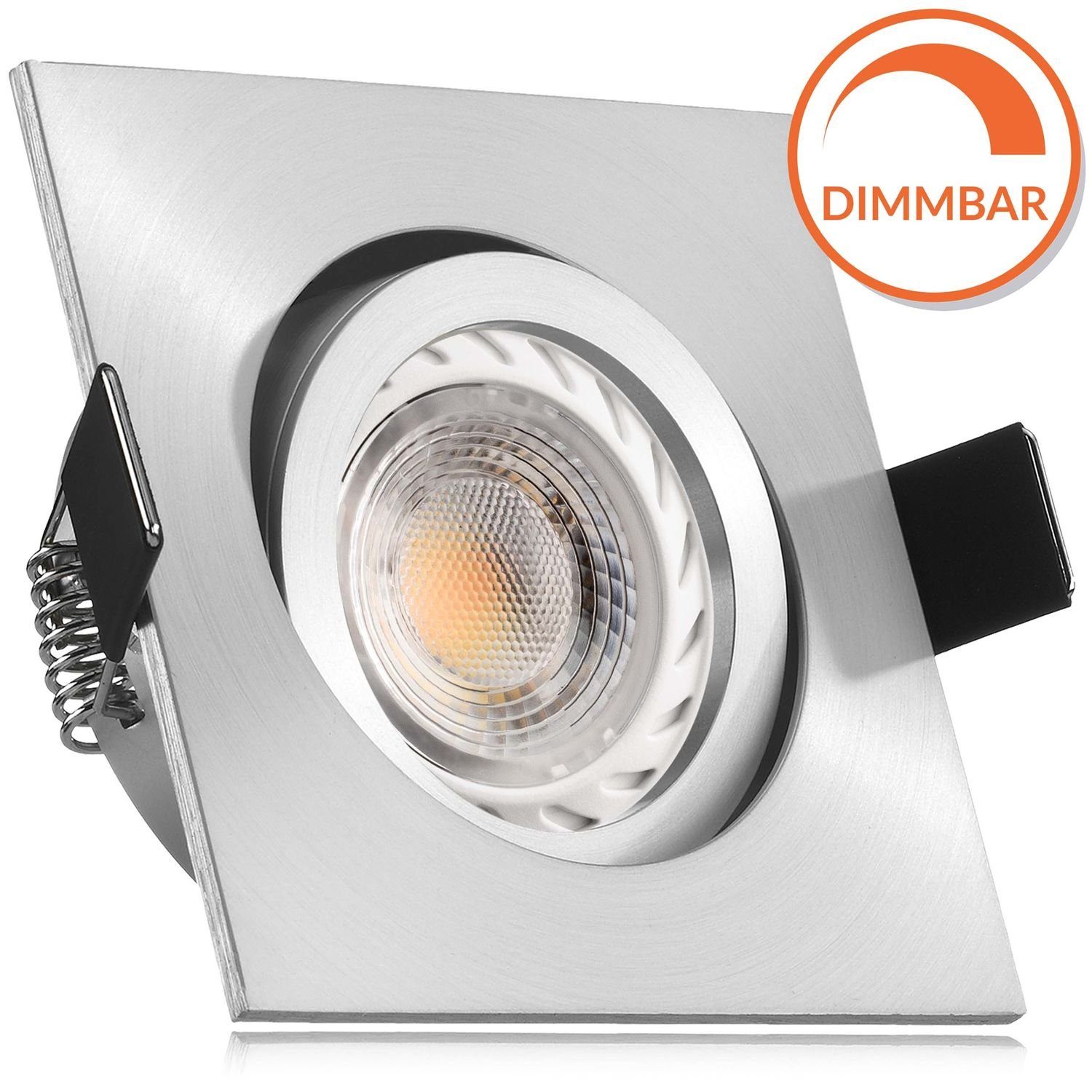 LEDANDO LED Einbaustrahler LED Einbaustrahler Set GU10 in aluminium matt  mit 5,5W LED von LEDANDO, Alu-Einbaustrahler aluminium matt in eckig, 30°  schwenkbar