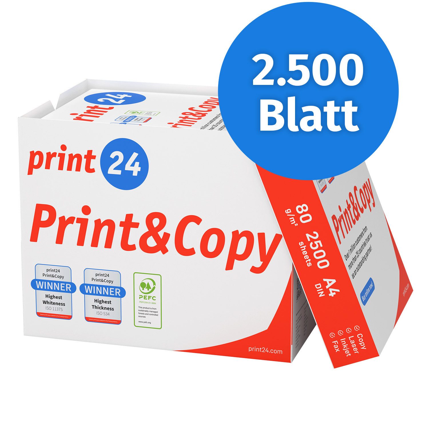 print24 Druckerpapier Kopierpapier 2500 Blatt A4 80g Premium Weiß PEFC zertifiziert