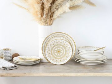 CreaTable Teller-Set Mandala Gold (12-tlg), 4 Personen, Steinzeug, Service, goldene orientalische Motive, 12 Teile, für 4 Personen