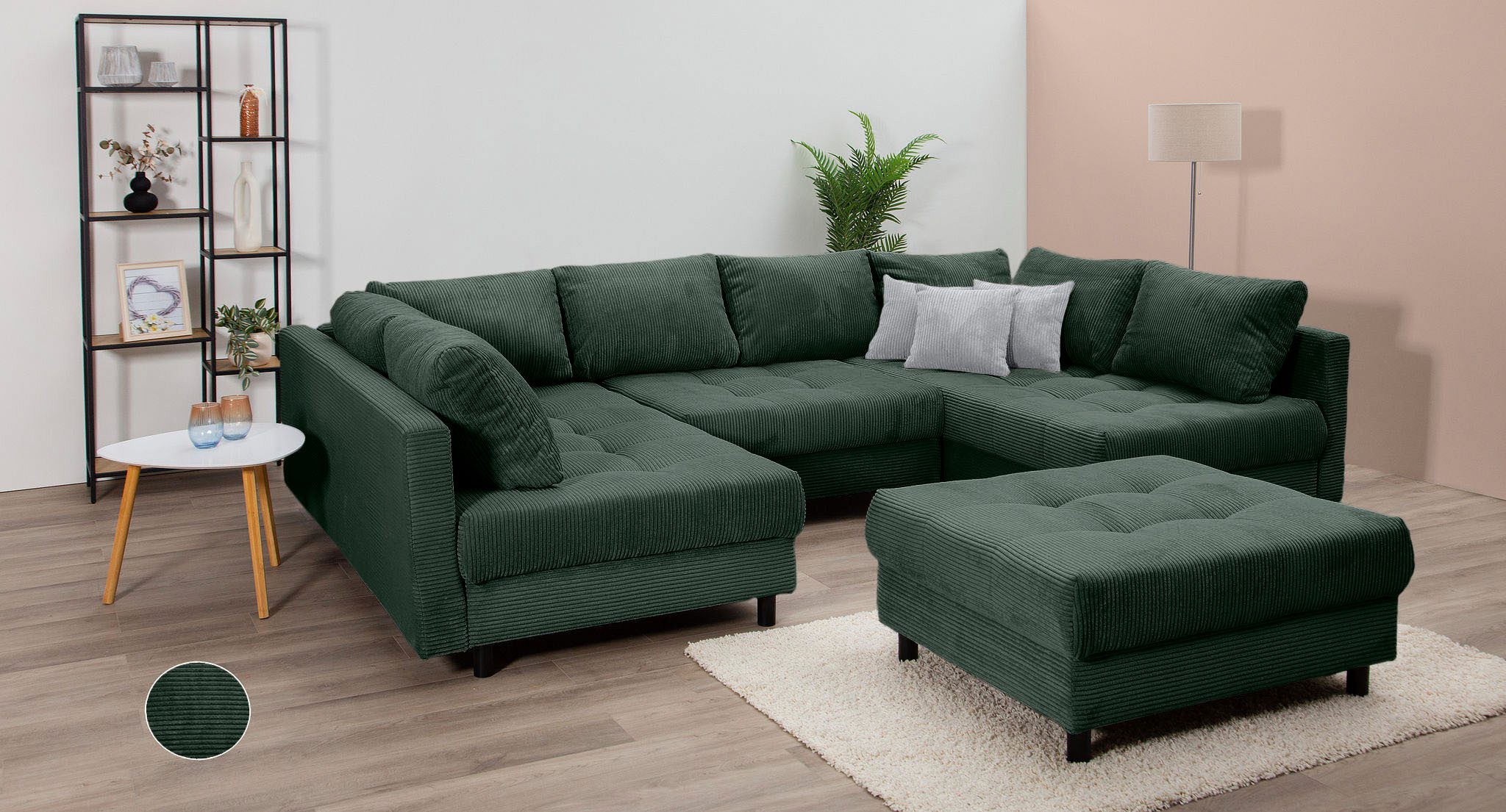 COLLECTION AB Wohnlandschaft Toni U-Form, B: 298 cm, Liegefl. 282x178cm, Set: Sofa & Hocker, 3 Zierkissen, Federkern