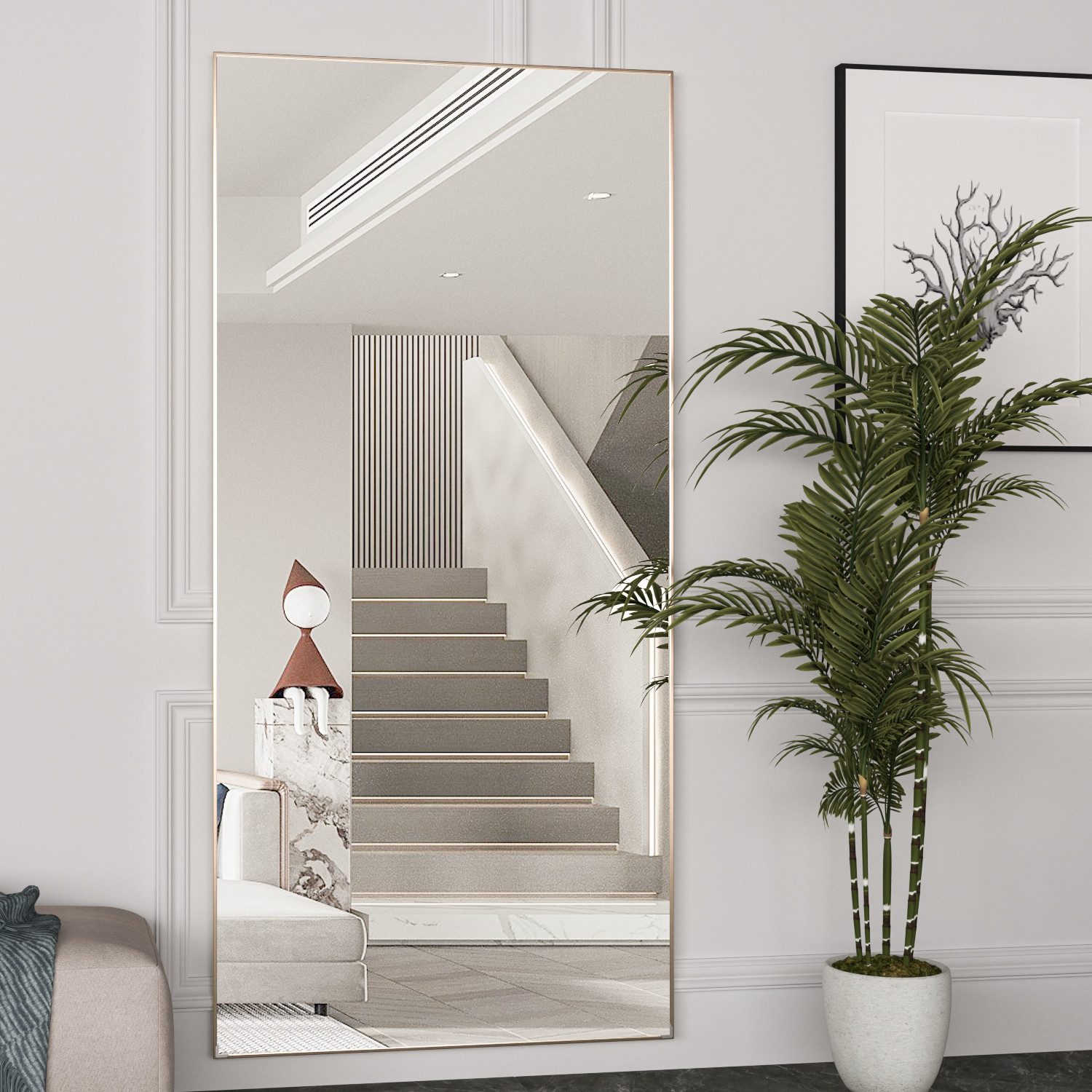 CASSILANDO Ganzkörperspiegel Rechteckspiegel mit Ständer, stehend oder wandmontiert, 165*59cm Aluminiumlegierung dünnen Rahmen, gehärtetes Glas