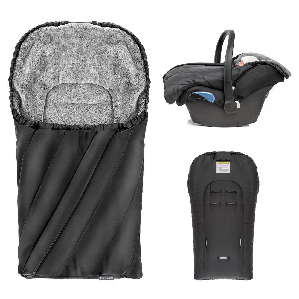 Zamboo Fußsack Deluxe - Schwarz Grau, Winter Fußsack für Babyschale Maxi Cosi & Babywanne Baby Winterfußsack