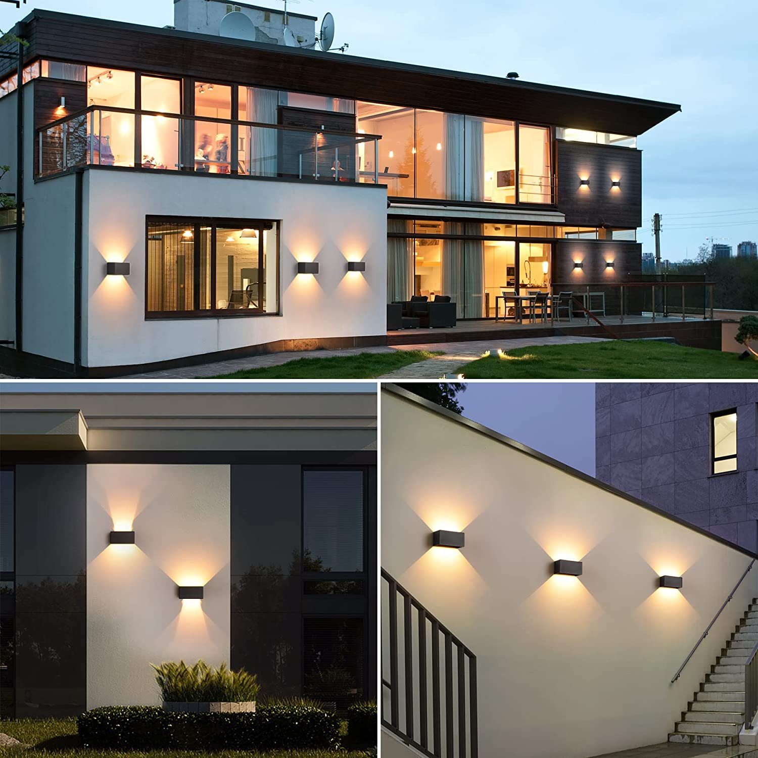 Wandlichter AKKEE Wandlampe, für IP65 24W Wandleuchte Lichtstrahl Innen/Außen LED,Außenleuchte Wand Außenwandleuchten Down, Warmweiß, UP Einstellbar Aussenleuchte Balkon,Wohnzimmer,Schlafzimmer