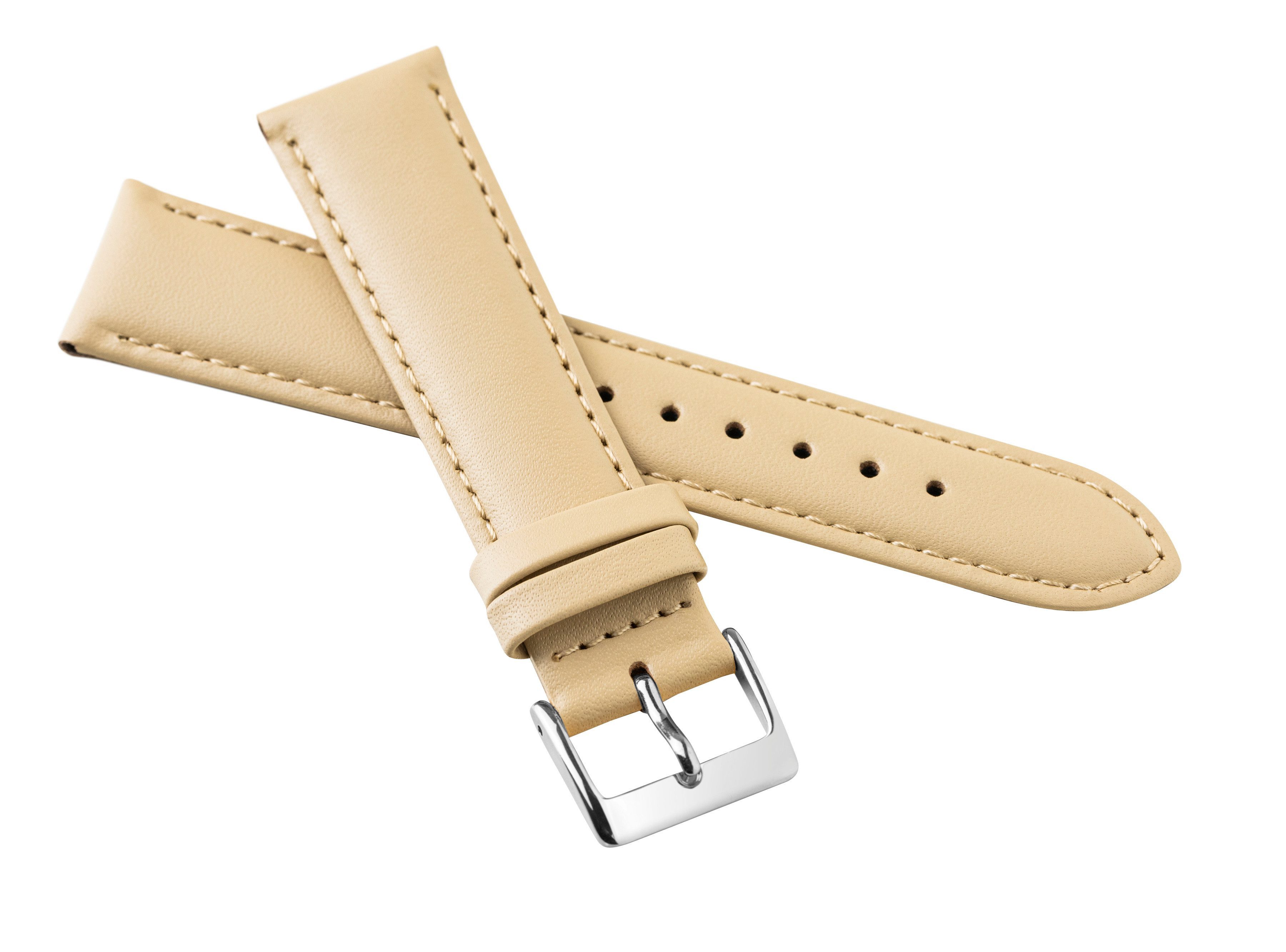MARCHEL Uhrenarmband LLB-BE55 Beige, Echtes Kalbsleder, glatt, gepolstert, silberfarbene Dornschließe