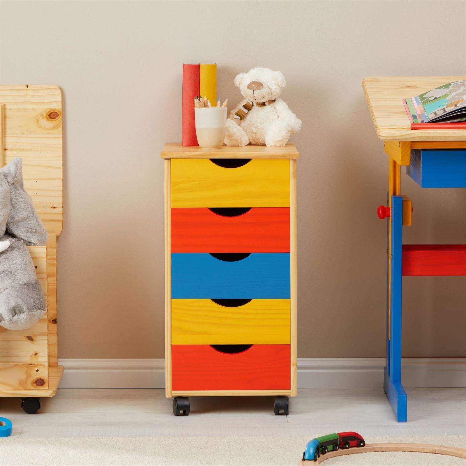 IDIMEX Rollcontainer LAGOS, Bürocontainer aus Massivholz mit 5 Schubladen B günstig online kaufen