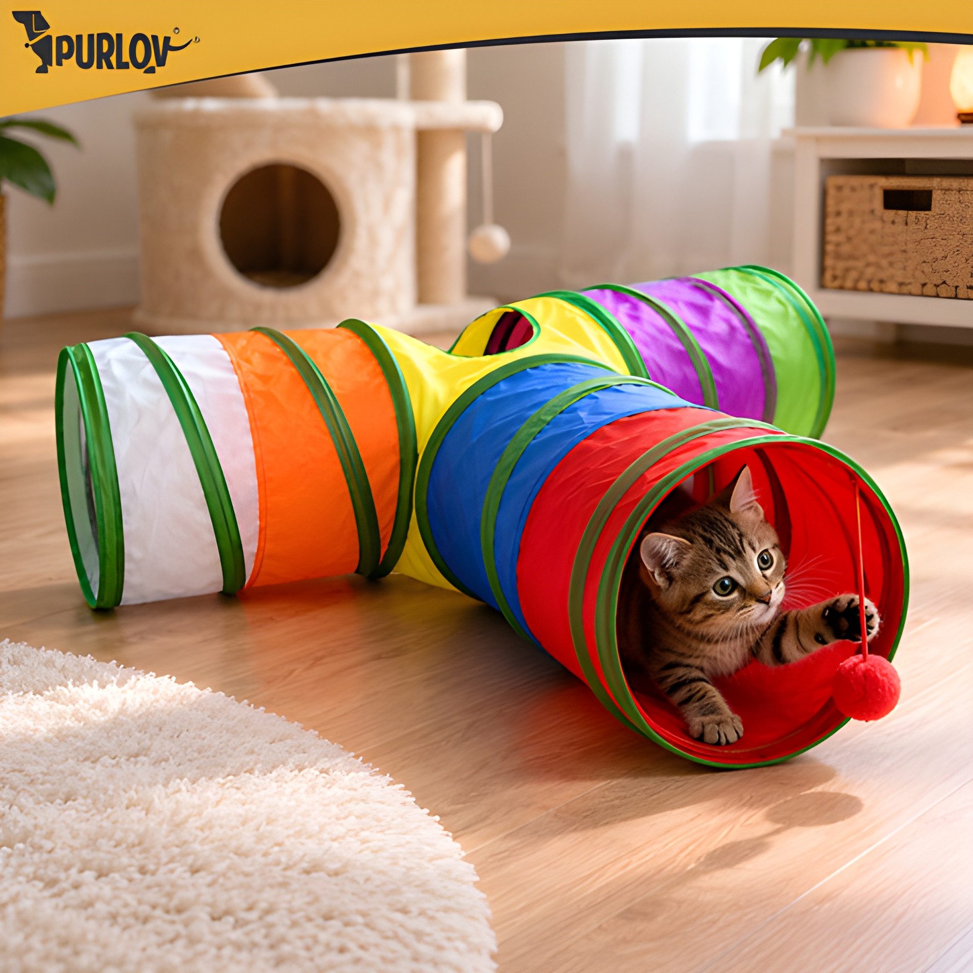 Purlov Tier-Intelligenzspielzeug Katzenspielzeug Katzen Spielzeug Katzentunnel Bälle Federspielzeug, Kunststoff, Spielzeug-Set (24-tlg) 24-teiliges Spielzeug-Set mit XXL-Tunnel und Angelrute