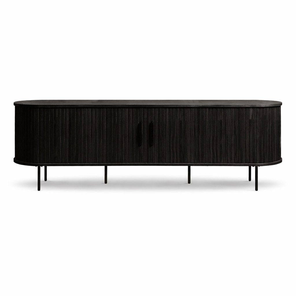 Liadomo Lowboard Uriel, TV-Möbel, TV-Board, TV-Unterschrank, 120 oder 180 cm Breite, Schiebetüren, Lamellen, schwarz, weiß, Natur, braun