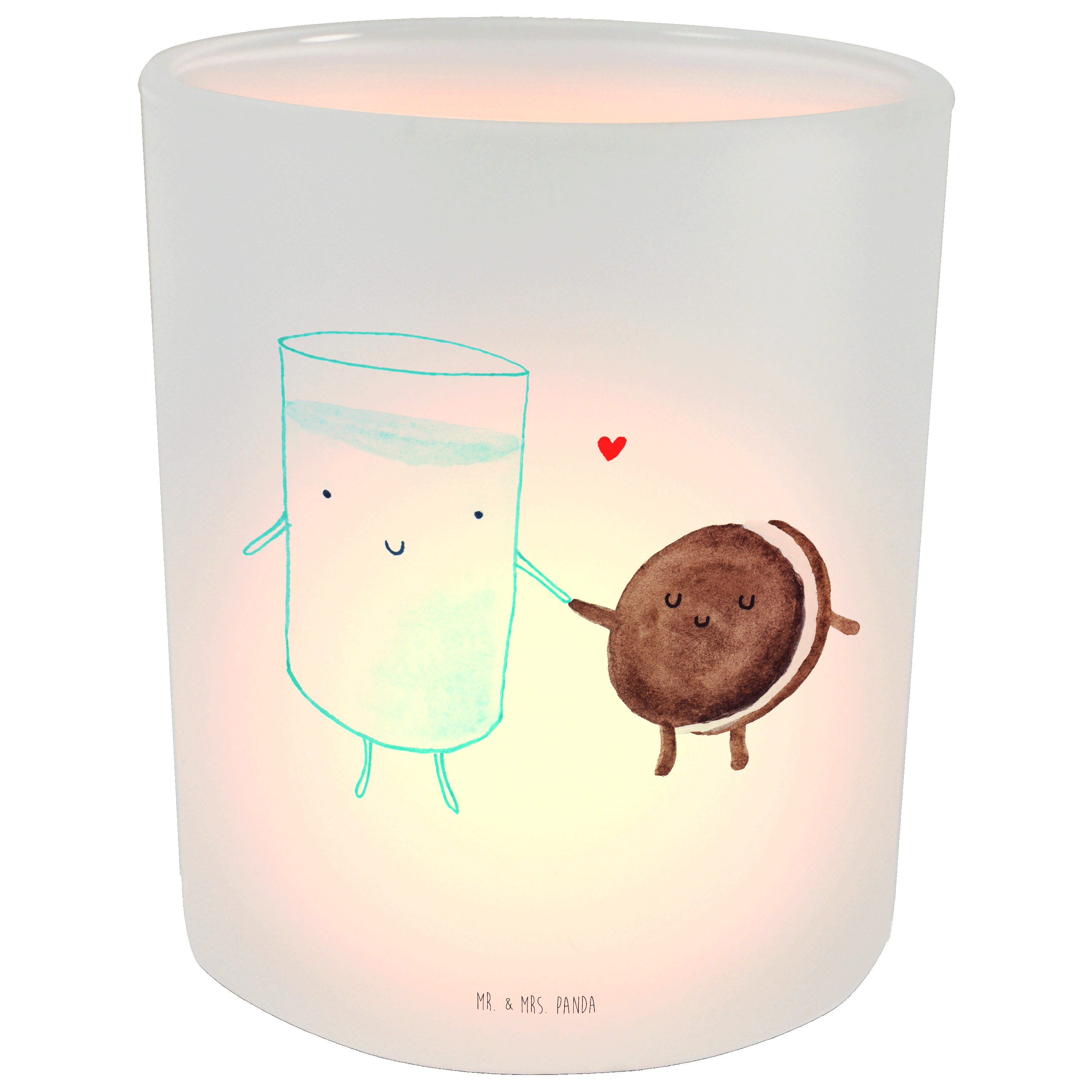 Mr. & Mrs. Panda Windlicht Milch & Keks - Transparent - Geschenk, Teelichter, Teelichtglas, Wind (1 St)