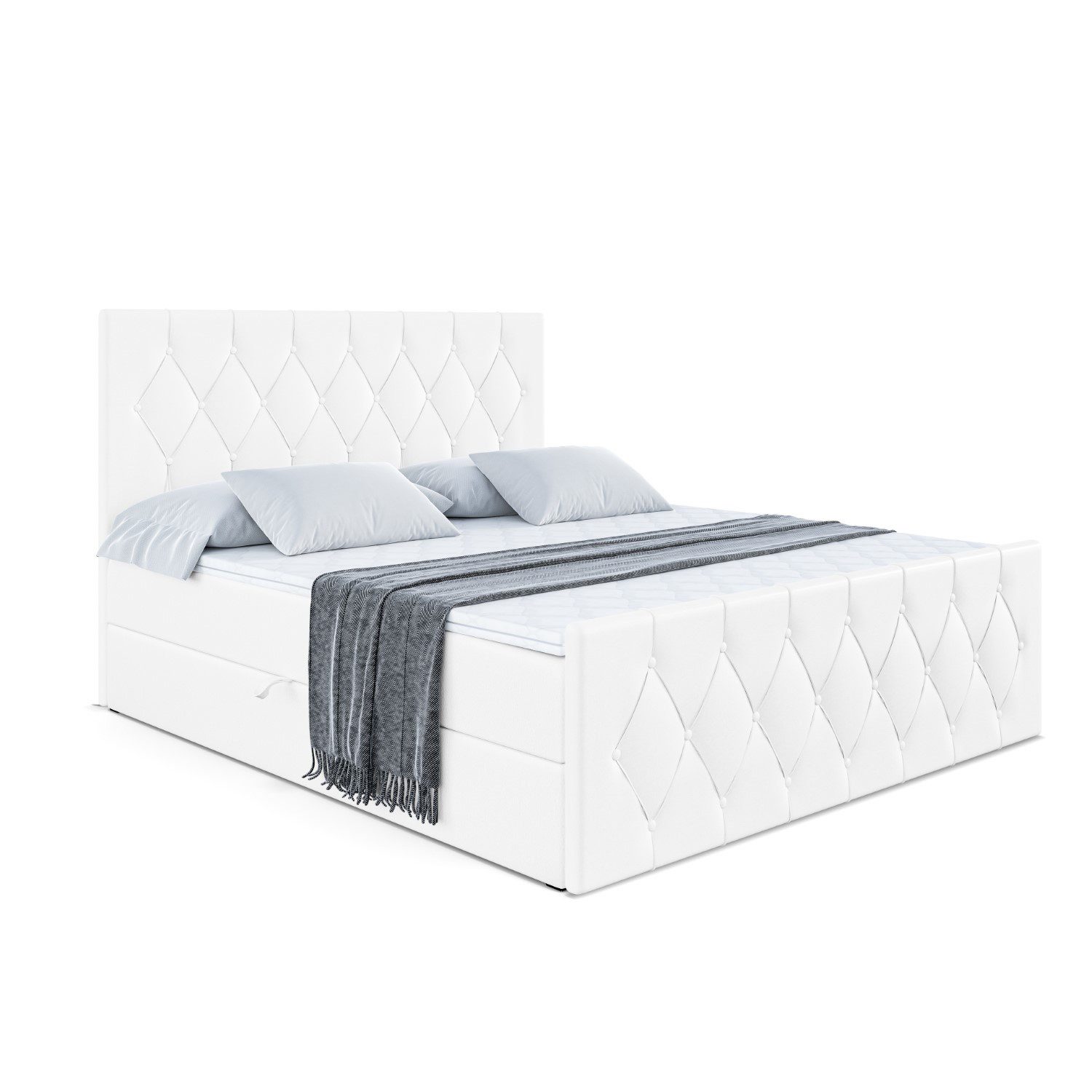 ALTDECOR Boxbett VELANTO (mit Matratze Lattenrost Topper Polsterbett mit Bettkasten Doppelbett), H4 Multipocket / H3 Bonellfederung, Springboxbett Boxspringbett