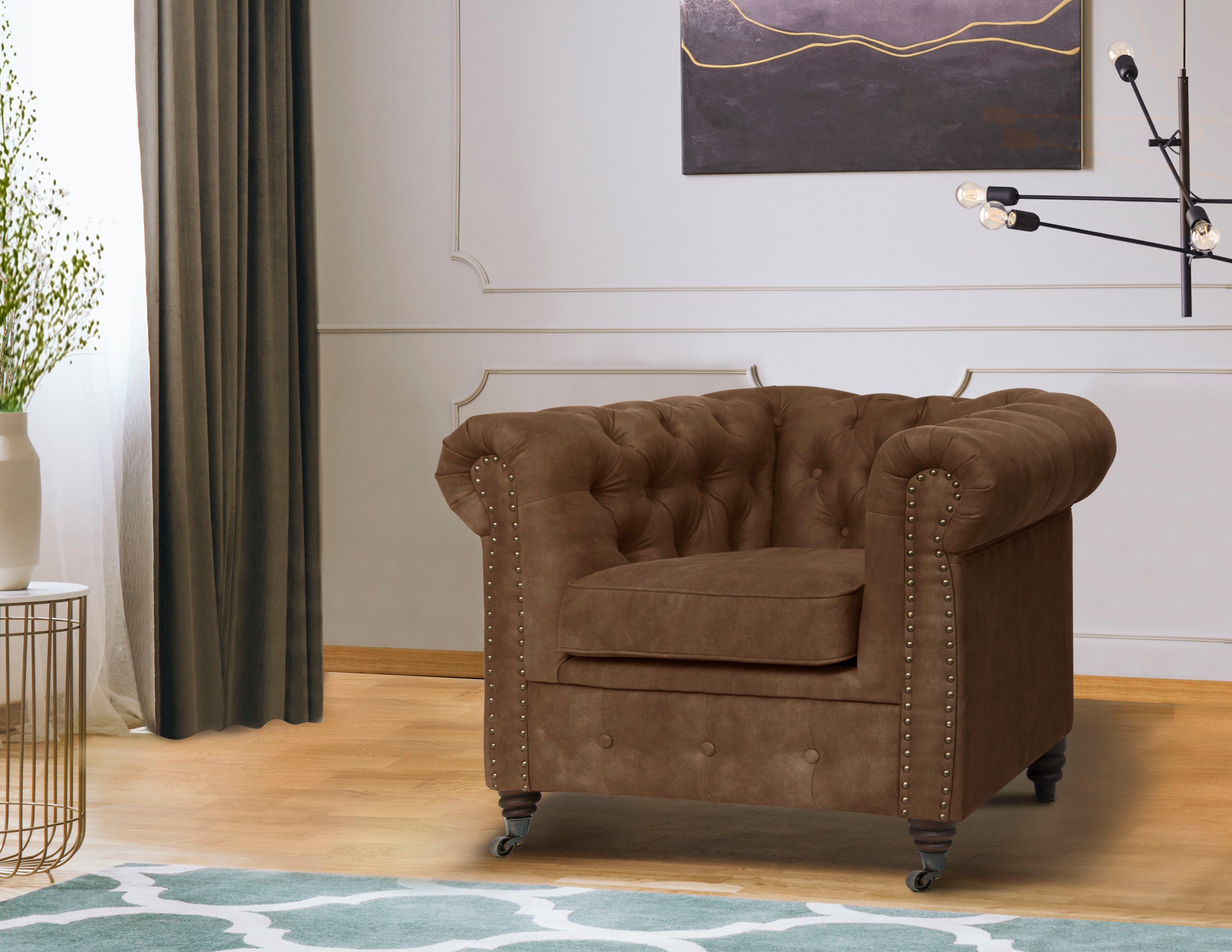 Home affaire Chesterfield-Sessel Aarburg Sessel, aufwändige Knopfheftung und Ziernägel im Chesterfield-Design