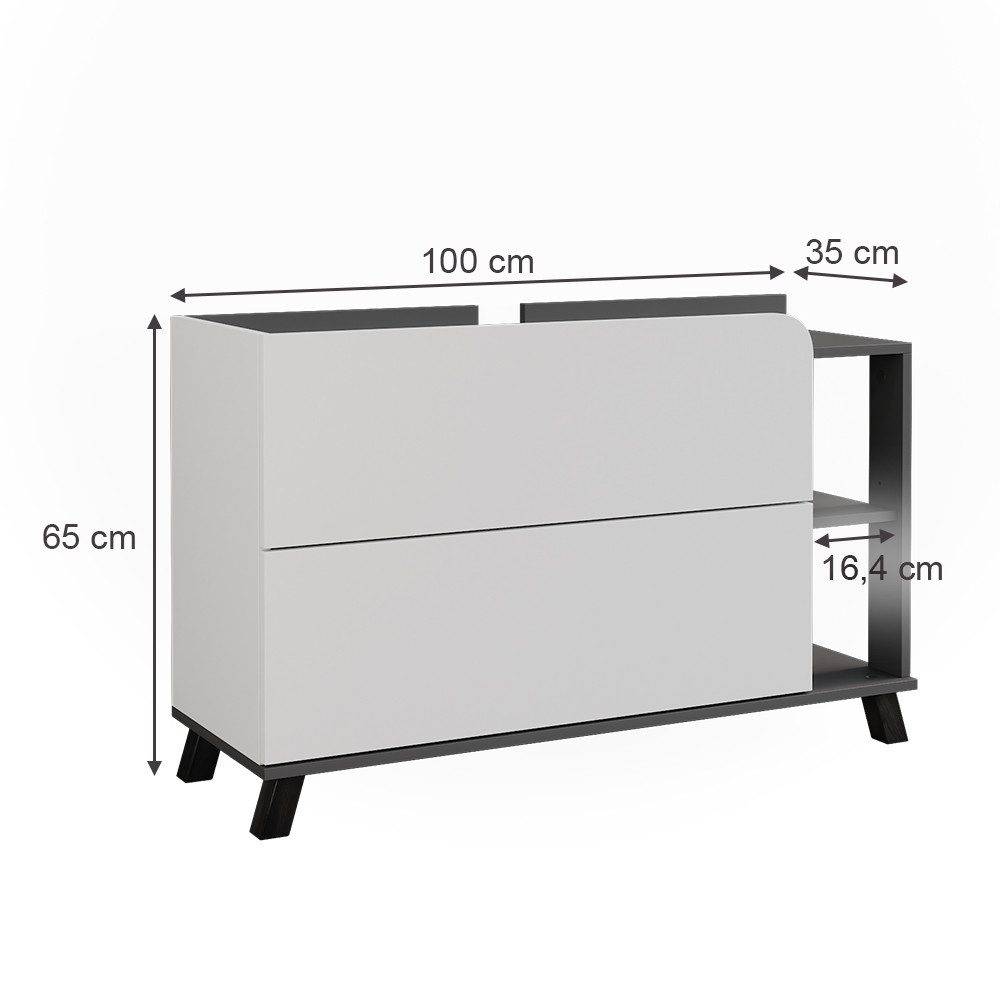 Vicco Waschbeckenunterschrank Karen, Anthrazit/Weiß, 100 x 65 cm mit 2 Schubladen (1-St) – Bild 2 von 5