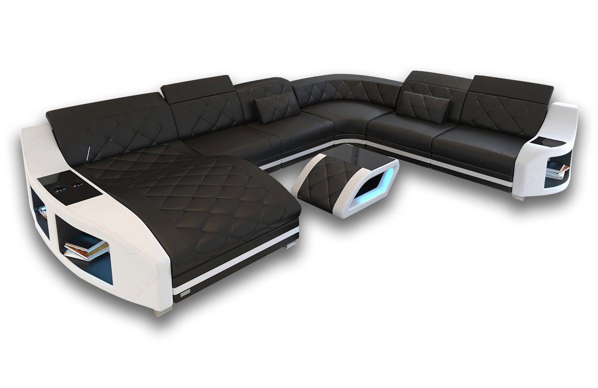 wahlweise Designersofa Bettfunktion Couch, Leder mit Ledersofa Wohnlandschaft Sofa Dreams Swing Sofa LED, Form mit XXL als Schlafsofa, U Ledercouch,