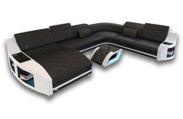 Sofa Dreams Wohnlandschaft Leder Sofa Swing XXL U Form Ledersofa Ledercouch, Couch, mit LED, wahlweise mit Bettfunktion als Schlafsofa, Designersofa