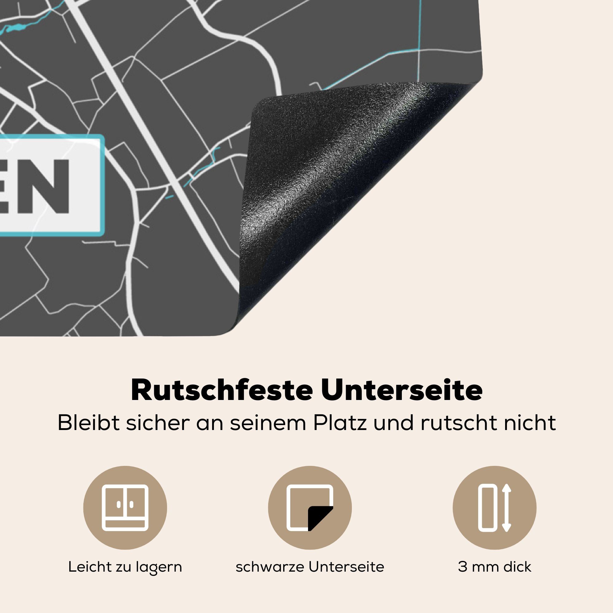 MuchoWow Herdblende-/Abdeckplatte Karte - Blau, cm, (1 küche Arbeitsplatte - - für Ceranfeldabdeckung, Vinyl, 78x78 tlg), Stadtplan - Viersen Deutschland