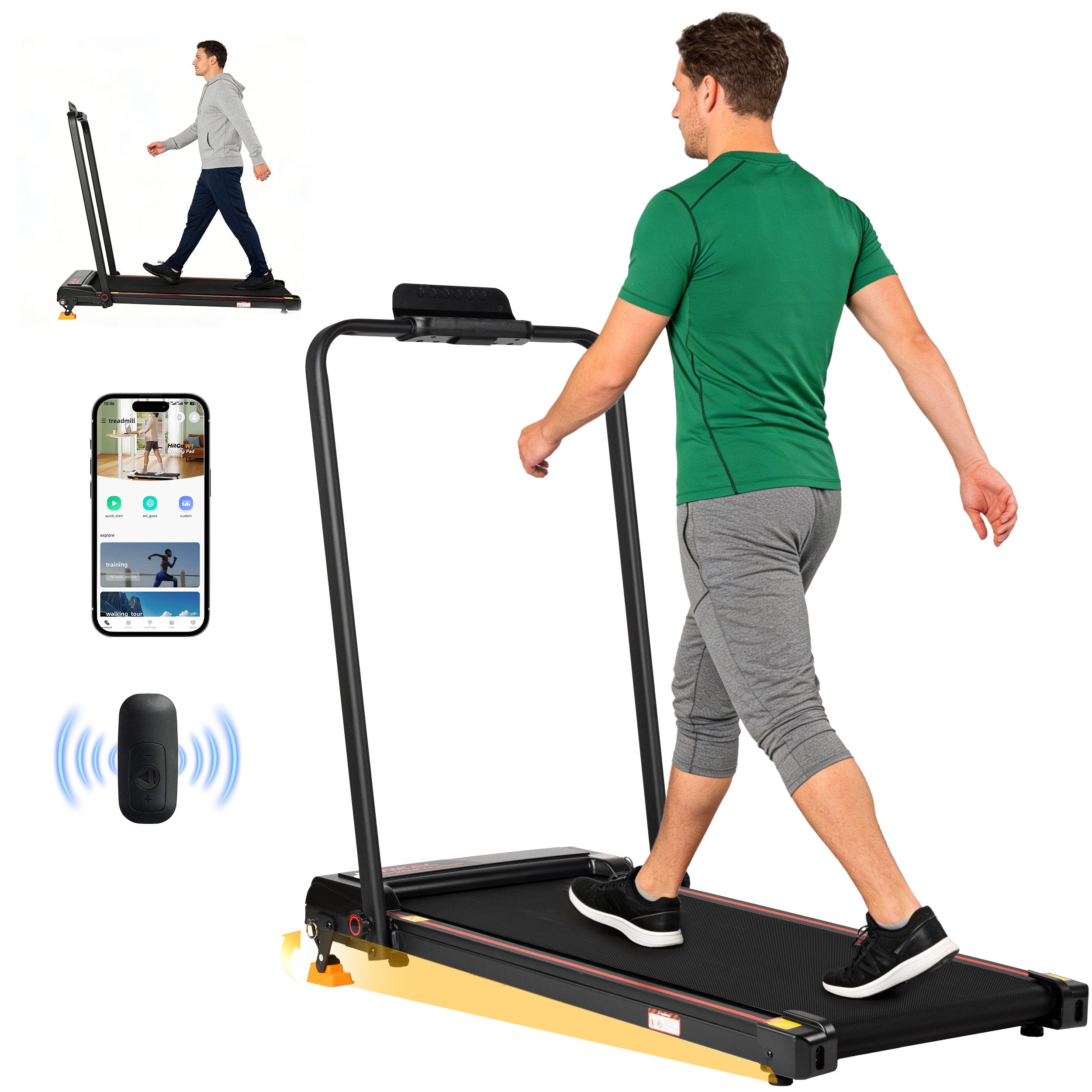Vankel Laufband Klappbares Laufband, 1-12 km/h, mit App-Steuerung (Fernbedienung), Kompaktes Gehband fürs Homeoffice mit 8% Steigung