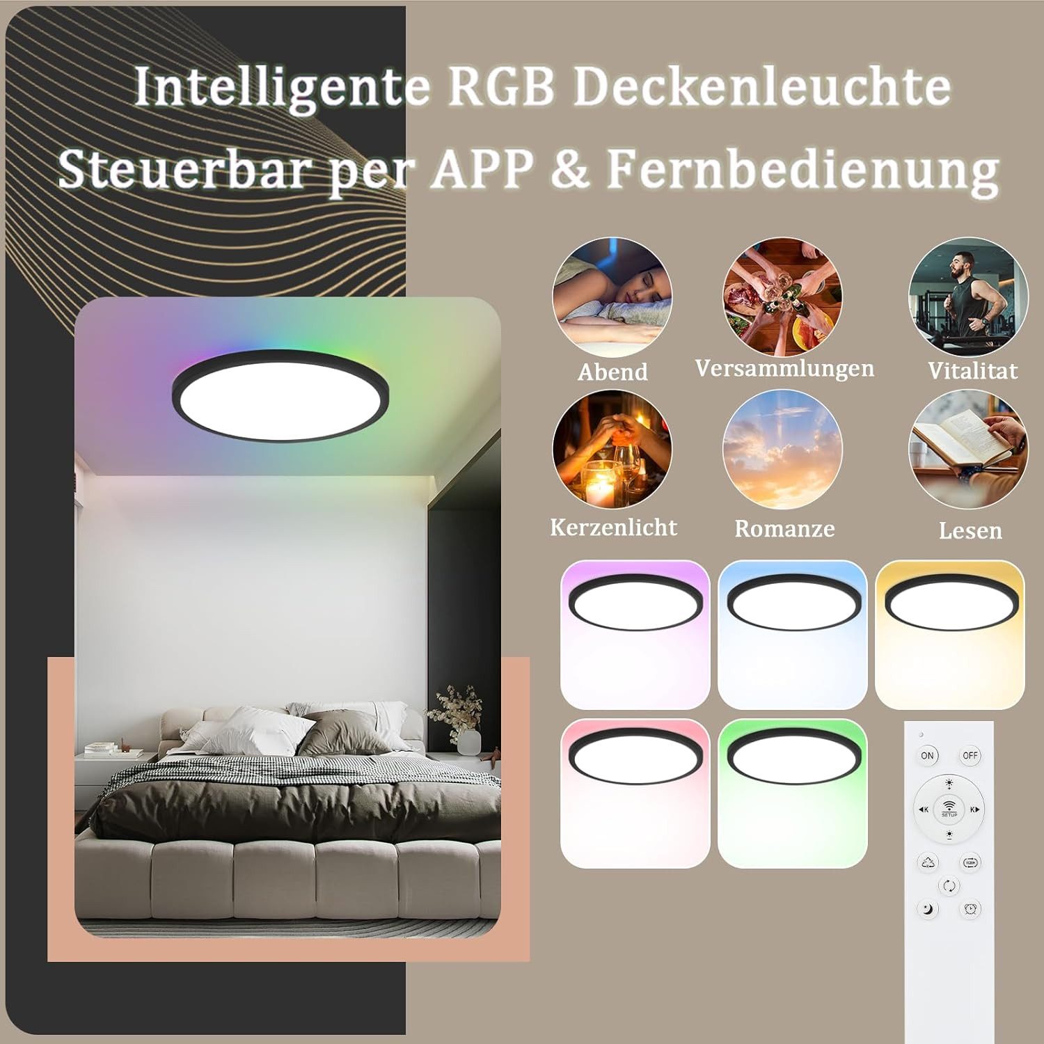 Nettlife LED Deckenleuchte Rund 36W mit unendlicher Helligkeitssteuerung un günstig online kaufen
