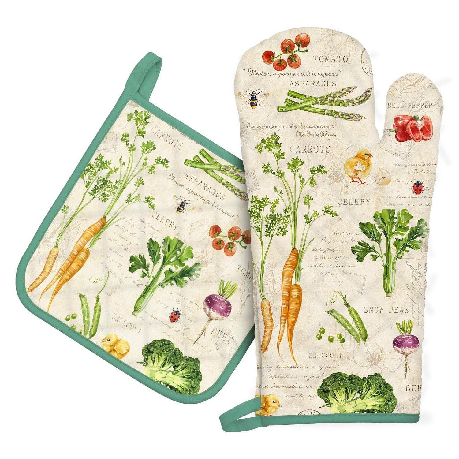 LuxusKollektion Topflappen Ofenhandschuh & Topflappen 2er-Set Retro Blumen