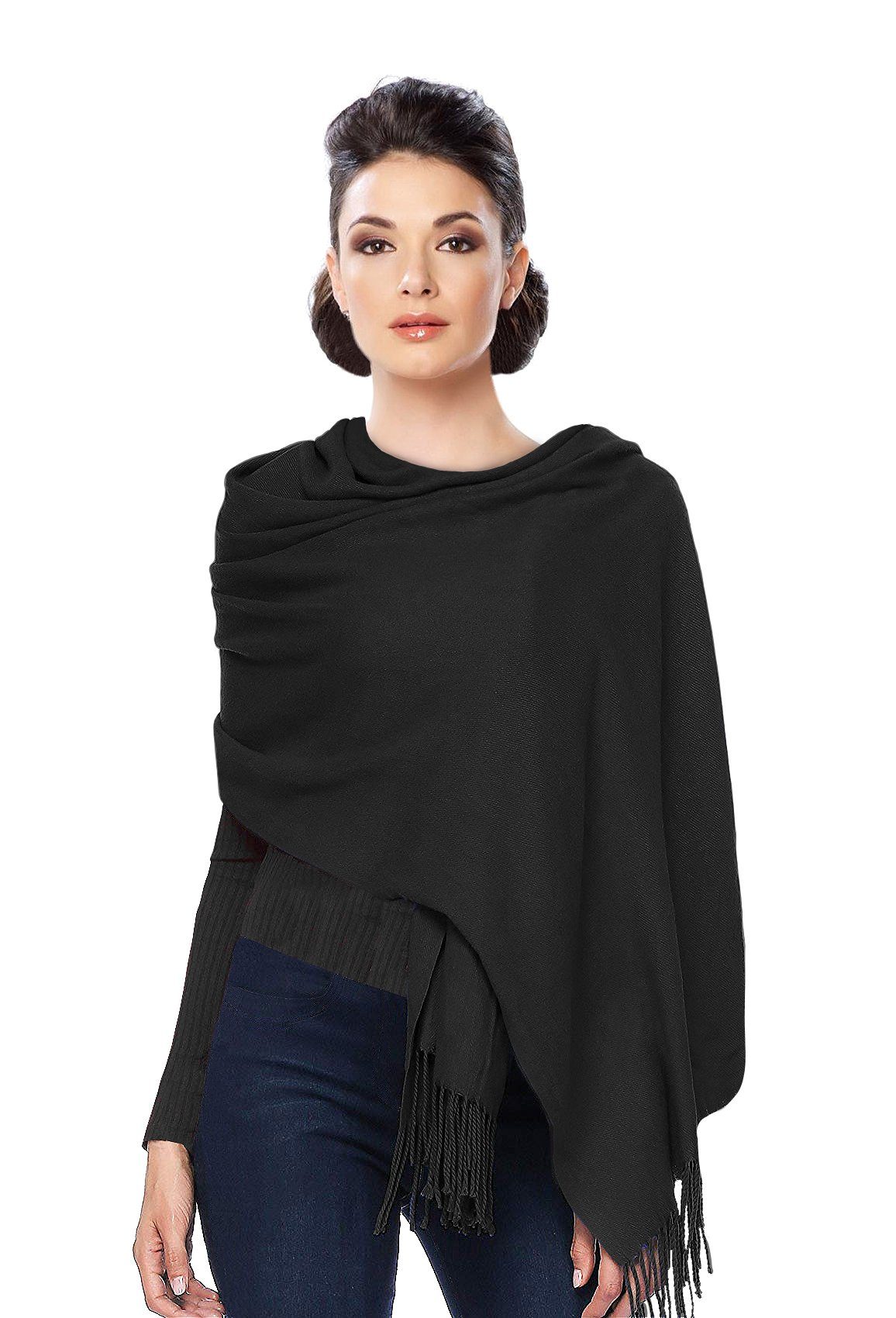 super Kaschmir Cashmere Damen Moschen-Bayern geschmeidig Schal Schwarz weich Pashmina Modeschal und Stola Schultertuch Wollschal,