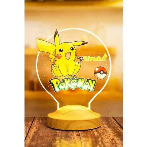 Geschenkelampe LED Nachttischlampe Pikachu 3D Nachtlicht Pokemon Fans Babyzimmer Deko, Leuchte 7 Farben fest integriert, Geschenk für Jungen, Mädchen, Geburtstagsgeschenk
