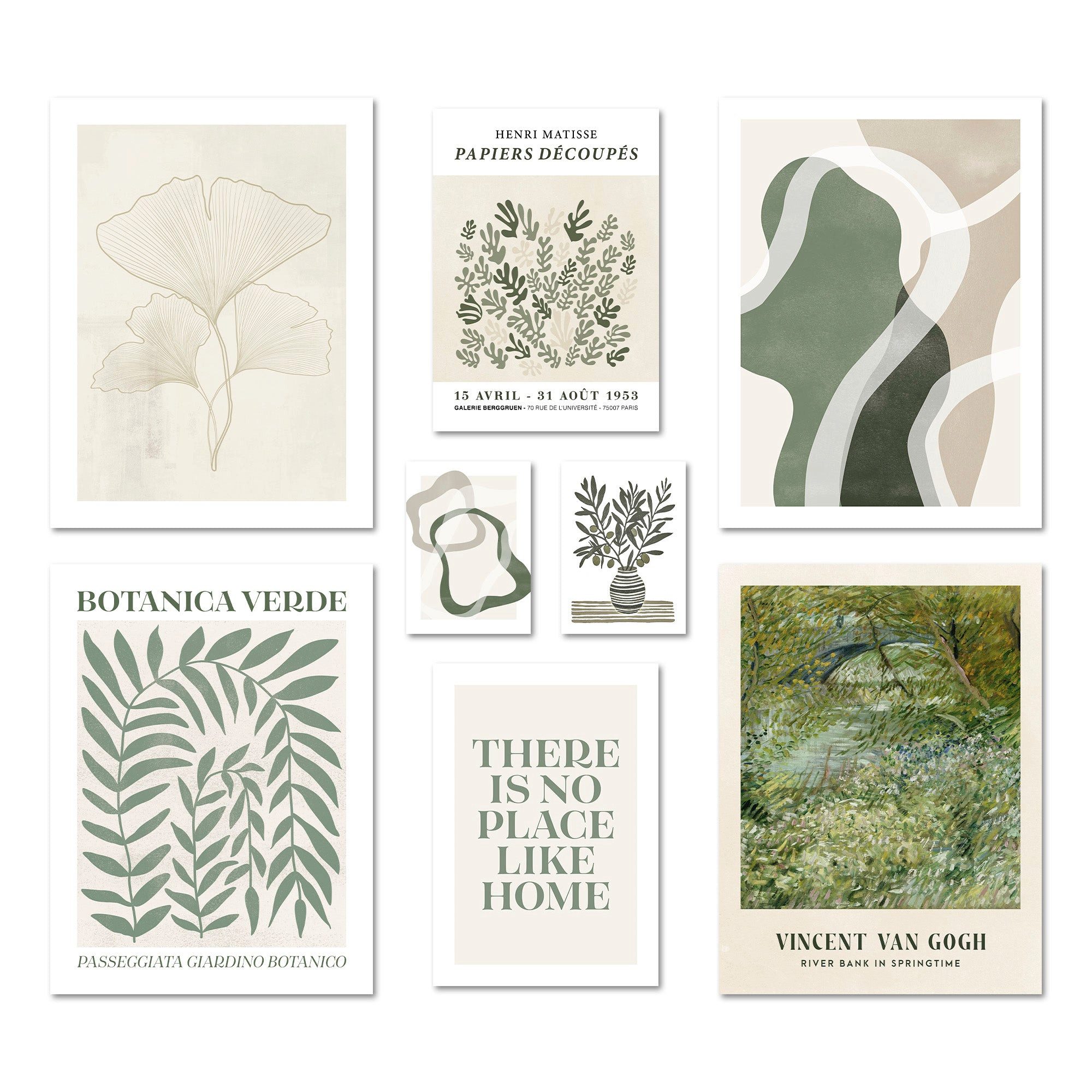 ARTFAVES Bilder-Collage Poster Set Botanica Verde I mehrteilige Bilderwand I Wandbilder Abstra, (Wandbilder modern, 8 St)