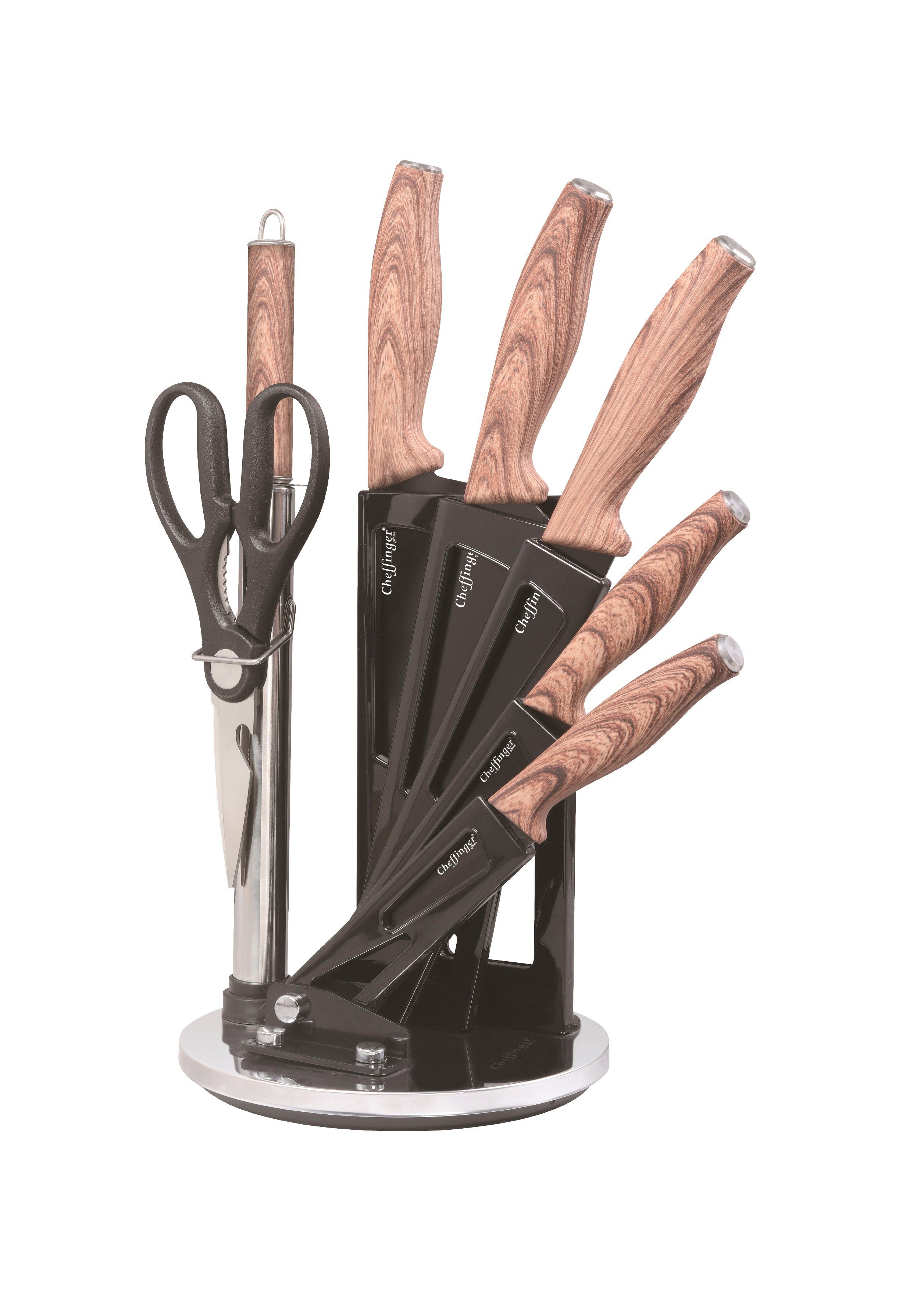 Cheffinger Messer-Set 8 tlg. Messerset Kochmesser Messerständer drehbar Messer Messerblock (8-tlg)
