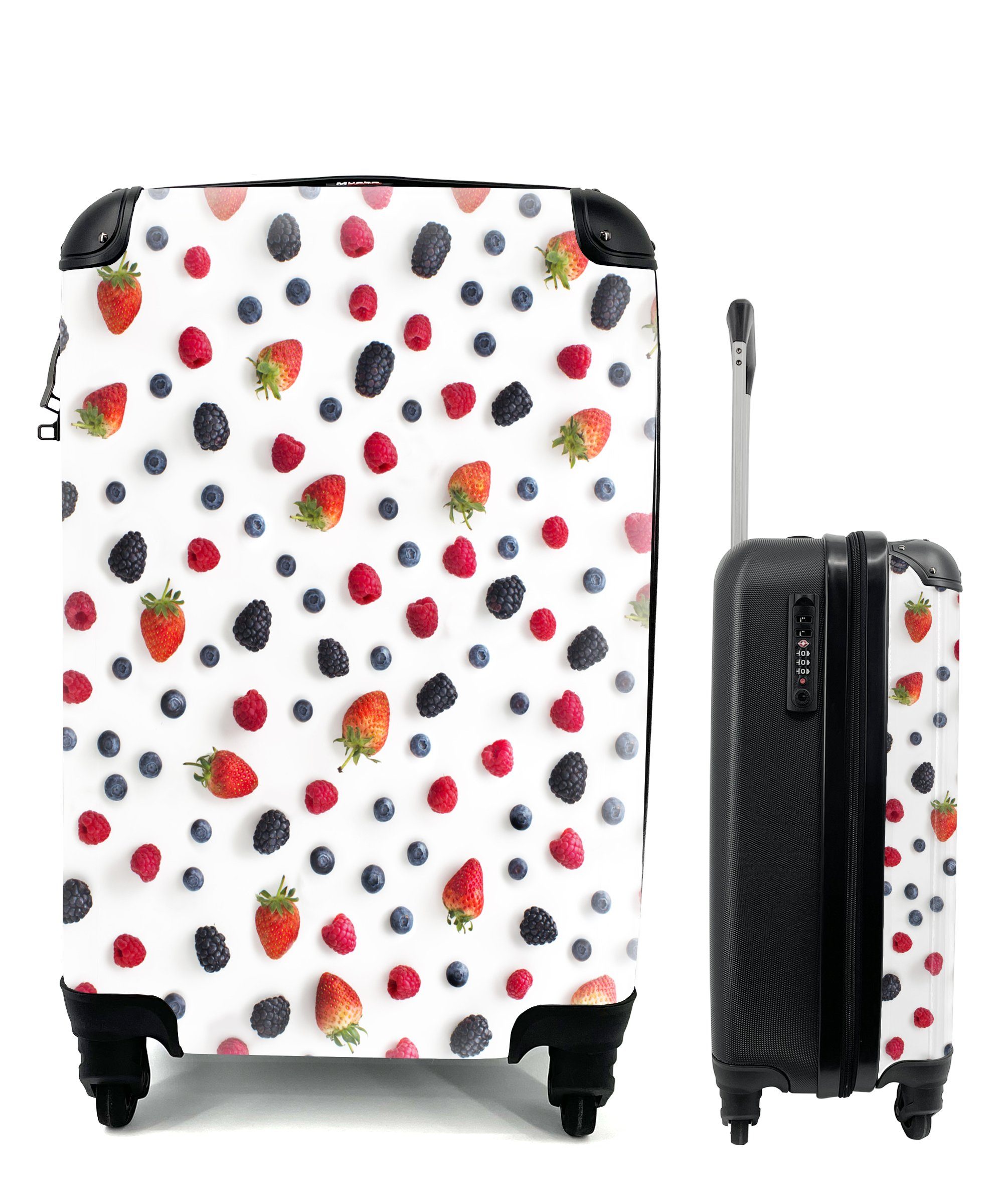 4 Rote rollen, Reisetasche für mit - Handgepäck - Handgepäckkoffer MuchoWow Früchte Ferien, Erdbeere, Rollen, Trolley, Heidelbeere Reisekoffer
