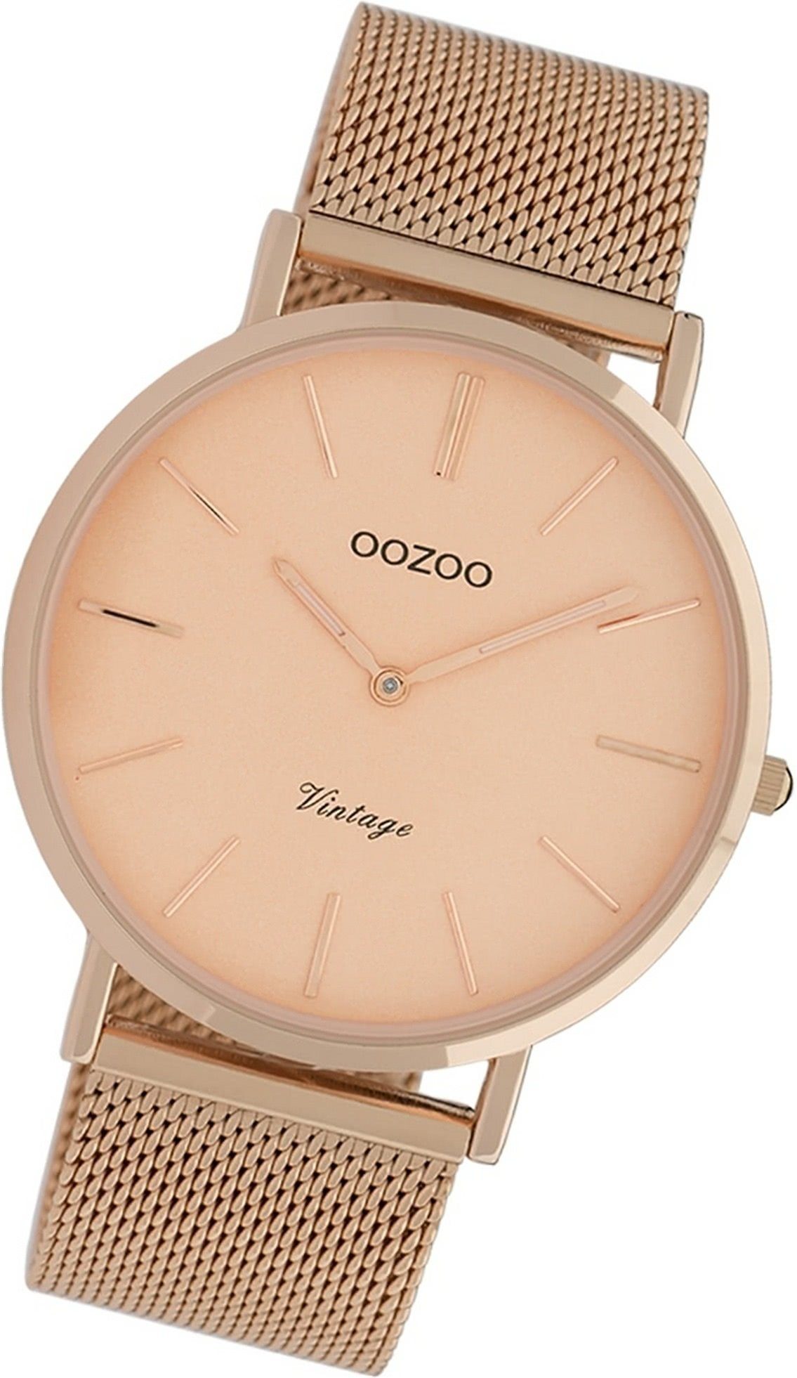 OOZOO Quarzuhr Oozoo Edelstahl Damen Uhr C9921A Analog, Damenuhr Edelstahlarmband roségold, rundes Gehäuse, groß (ca. 40mm)