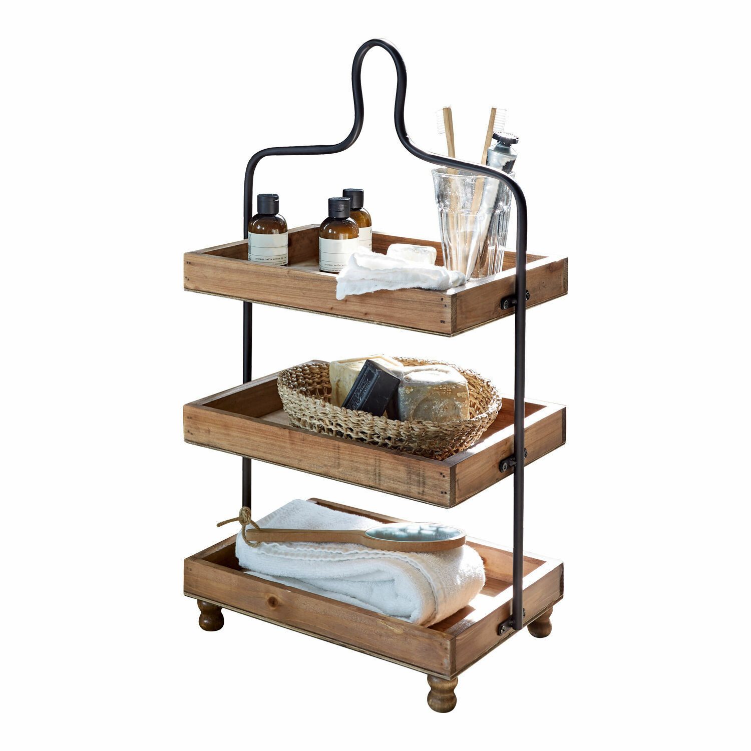 Mirabeau Etagere Etagere Lasse braun/schwarz, Mangoholz (mangifera indica), Gestell: Eisen
