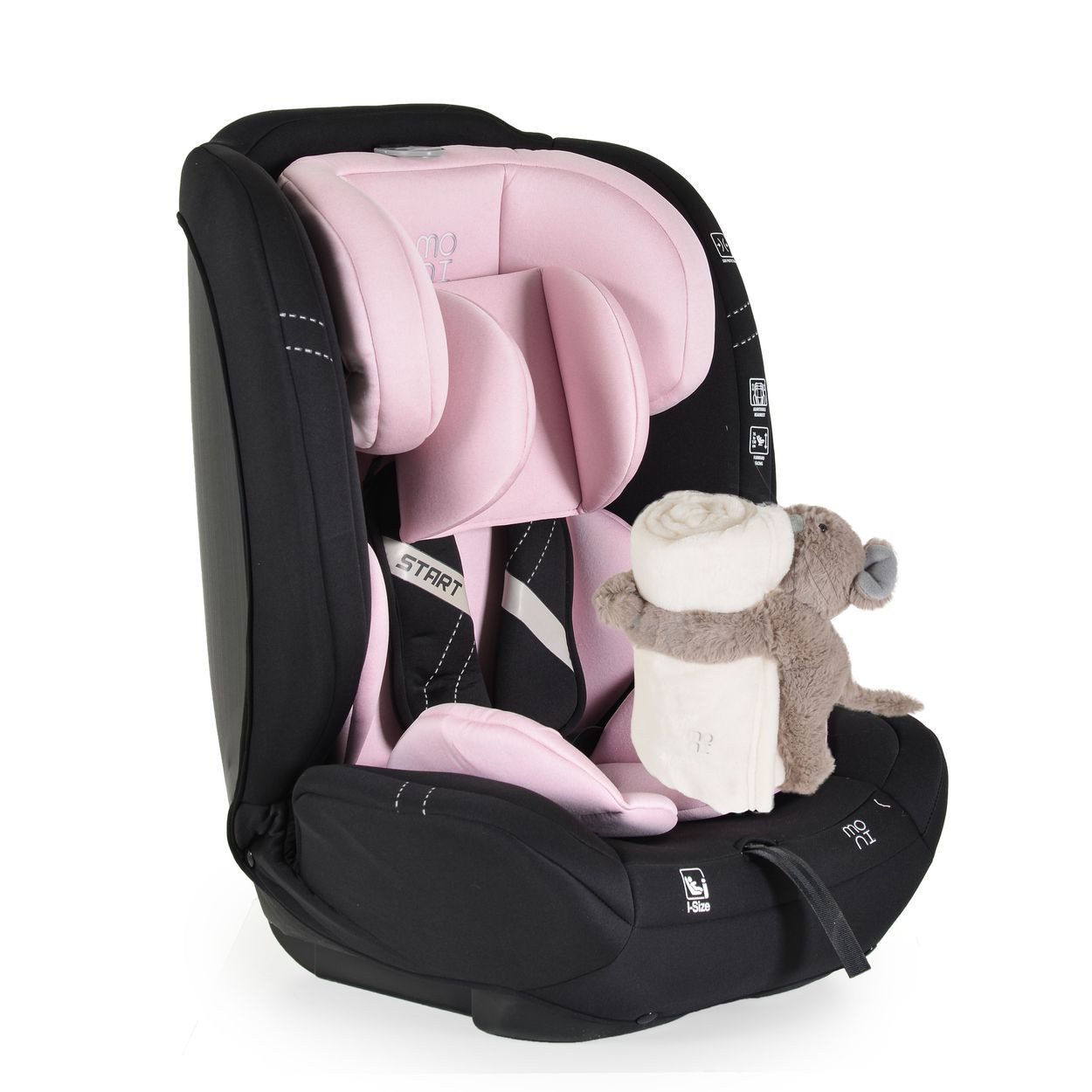 Moni Autokindersitz Kindersitz i-Size Start, ab: 1.25, bis: 12, (76-150cm) Kopfstütze verstellbar, Kuscheltier