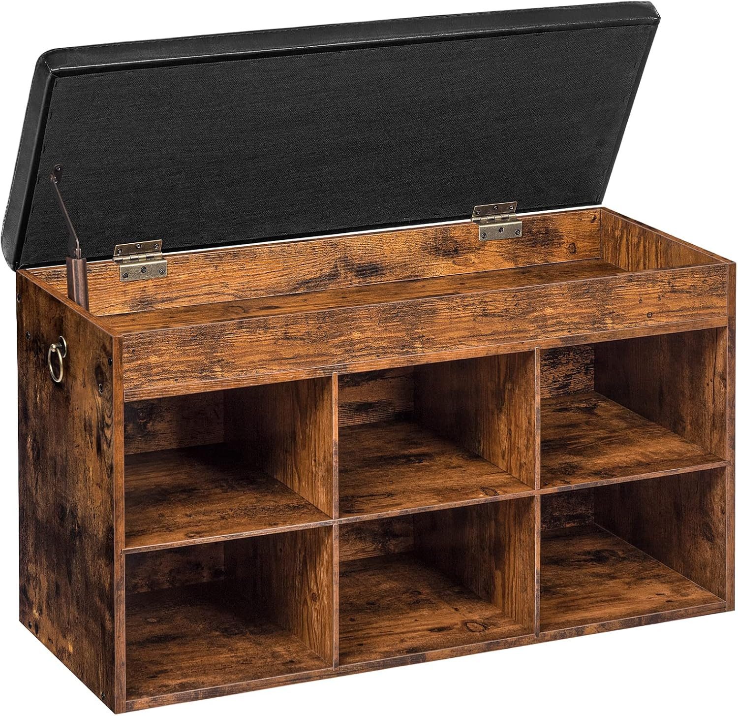 Hoobro Schuhbank mit Stauraum (Sitzbank, mit Polster & 6 Fächern), Schuhregal für Flur & Wohnzimmer