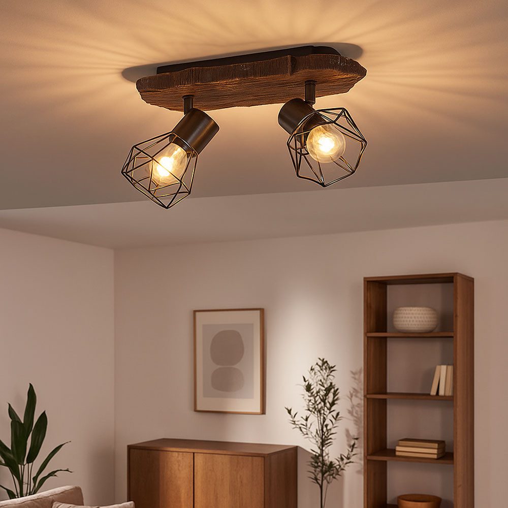 GLOBO LIGHTING Deckenspot, Leuchtmittel nicht inklusive, Warmweiß, Deckenlampe Wohnzimmer Holzoptik Deckenstrahler 2 flammig