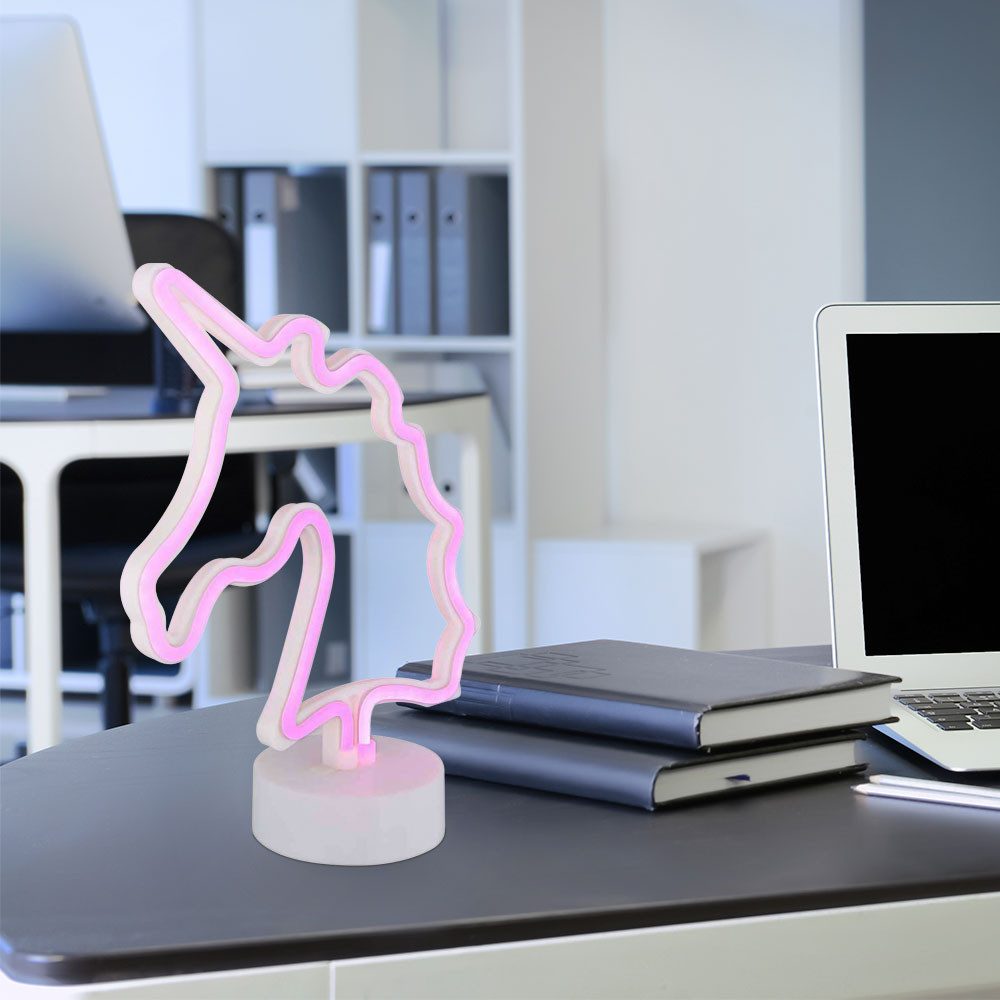 GLOBO LIGHTING LED Tischleuchte, LED-Leuchtmittel fest verbaut, Tischleuchte Neonleuchte Einhorn Kinderzimmerlampe Deko Batterie LED H