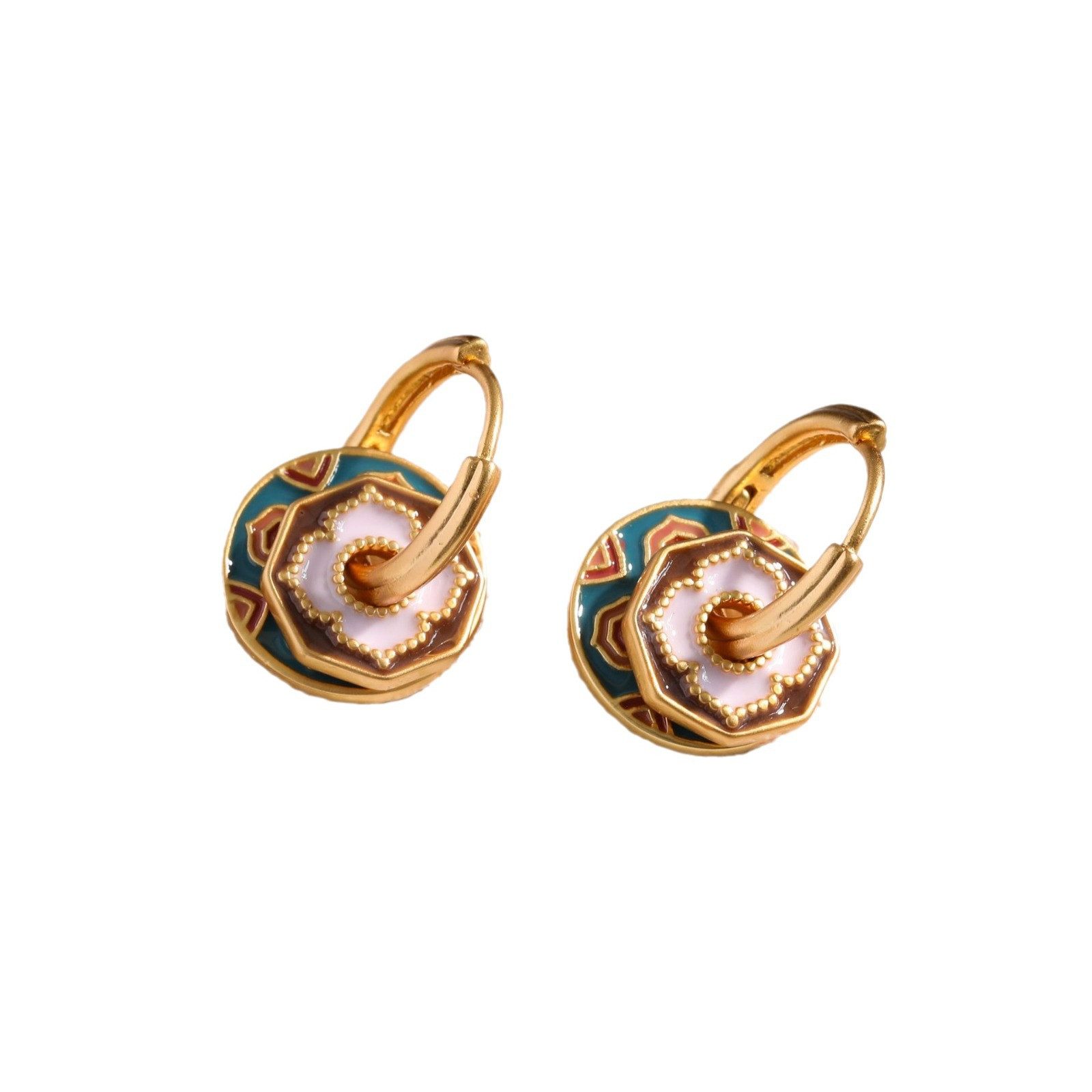 RAIKOU Creolen-Set Abnehmbare Kupfer Ohrringe vergoldet Damen – Emaille Design (3-Teil, 4-Teil), Vintage-Stil mit dezenter, luxuriöser Eleganz