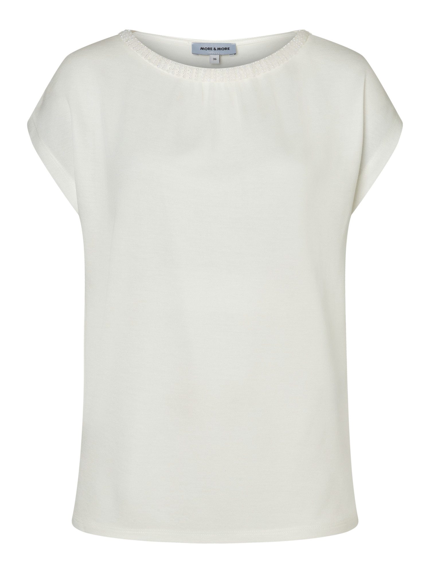 MORE&MORE Kurzarmshirt elegantes Kurzarmshirt, Perlenausschnitt