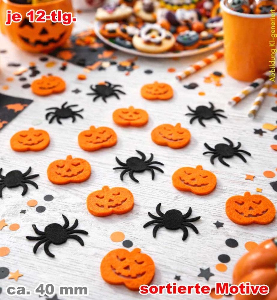 Fries Streudeko 12-tlg Halloween Streu Tisch Deko Kürbis Spinnen 4 cm Karneval, 12-Tlg