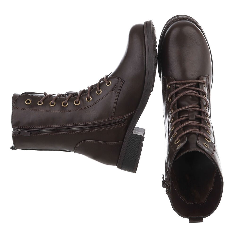 Ital-Design Damen Schnürstiefel mit hohem Schaft und Profilsohle Stiefelette (92497573) Blockabsatz Schnürstiefeletten in Braun – Bild 2 von 5