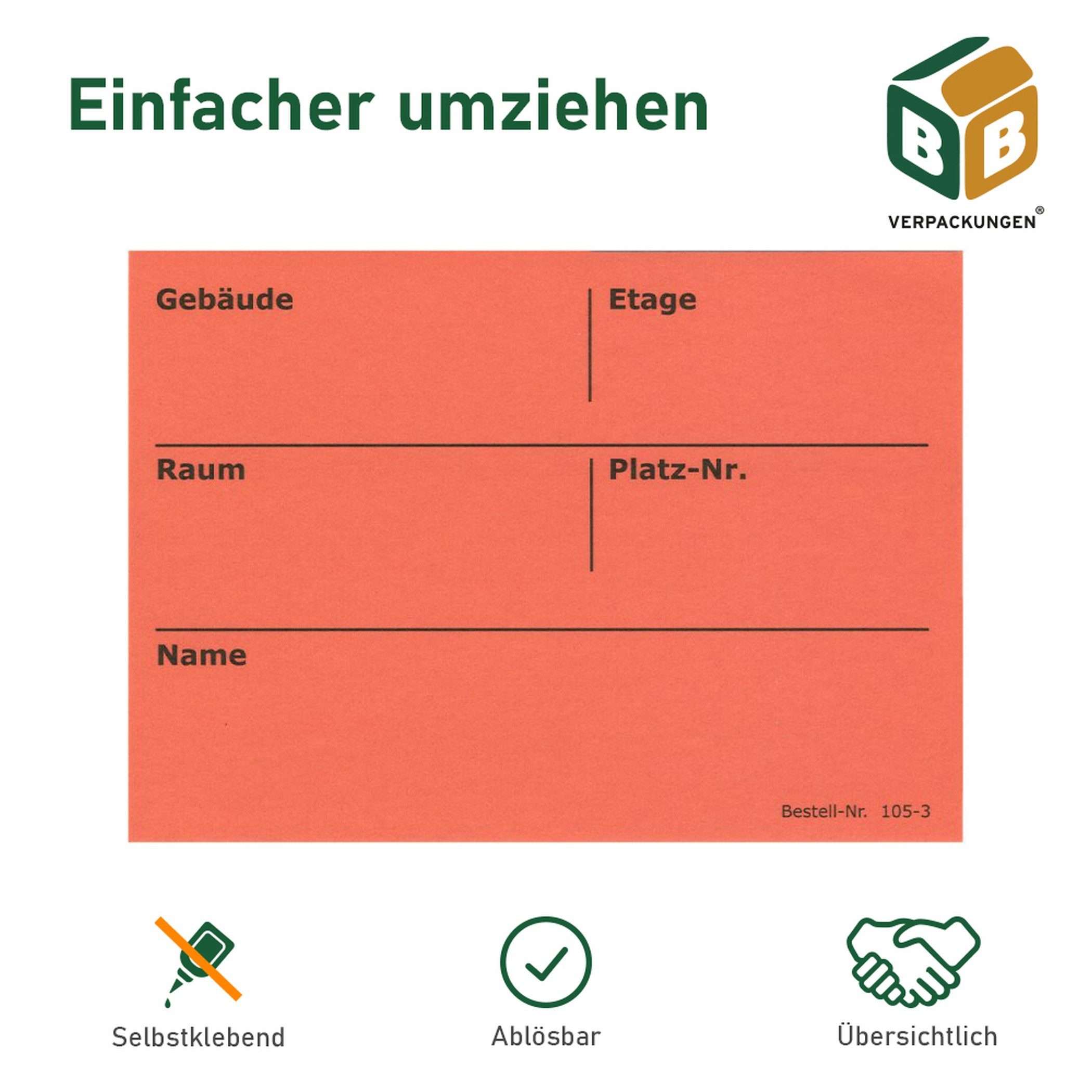 BB-Verpackungen Etikett Umzugsetiketten, 105 x 75 mm, rot, selbstklebend
