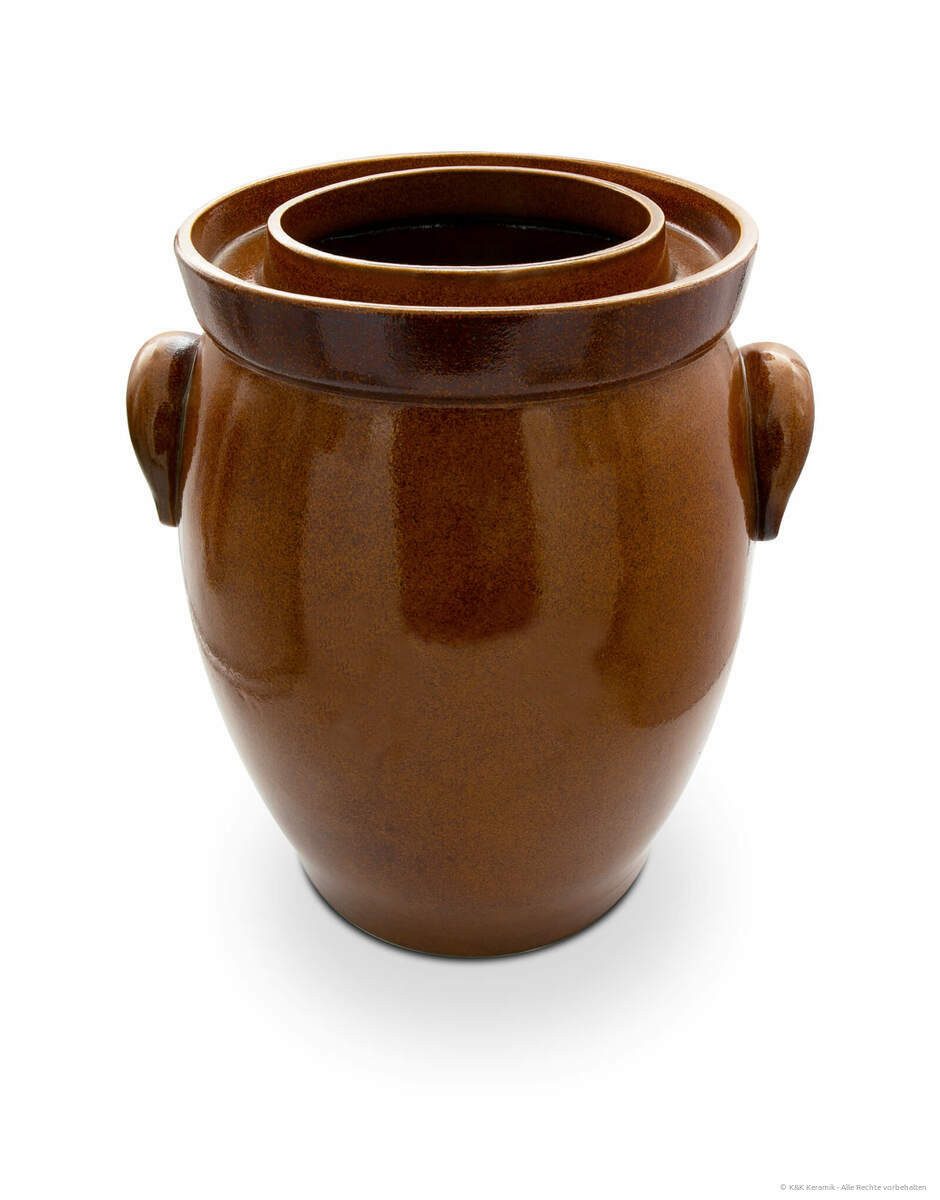 KERAZO Fermentationsglas KERAZO 26L Gärtopf Sauerkrauttopf Gurkentopf Rumtopf inkl Deckel+Stein, Keramik, Mit Wasserrinne, robuste Keramik, lebensmittelecht, für Sauerkraut